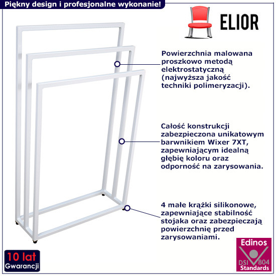 Biały stojący wieszak łazienkowy na ręczniki 60cm - Lutica