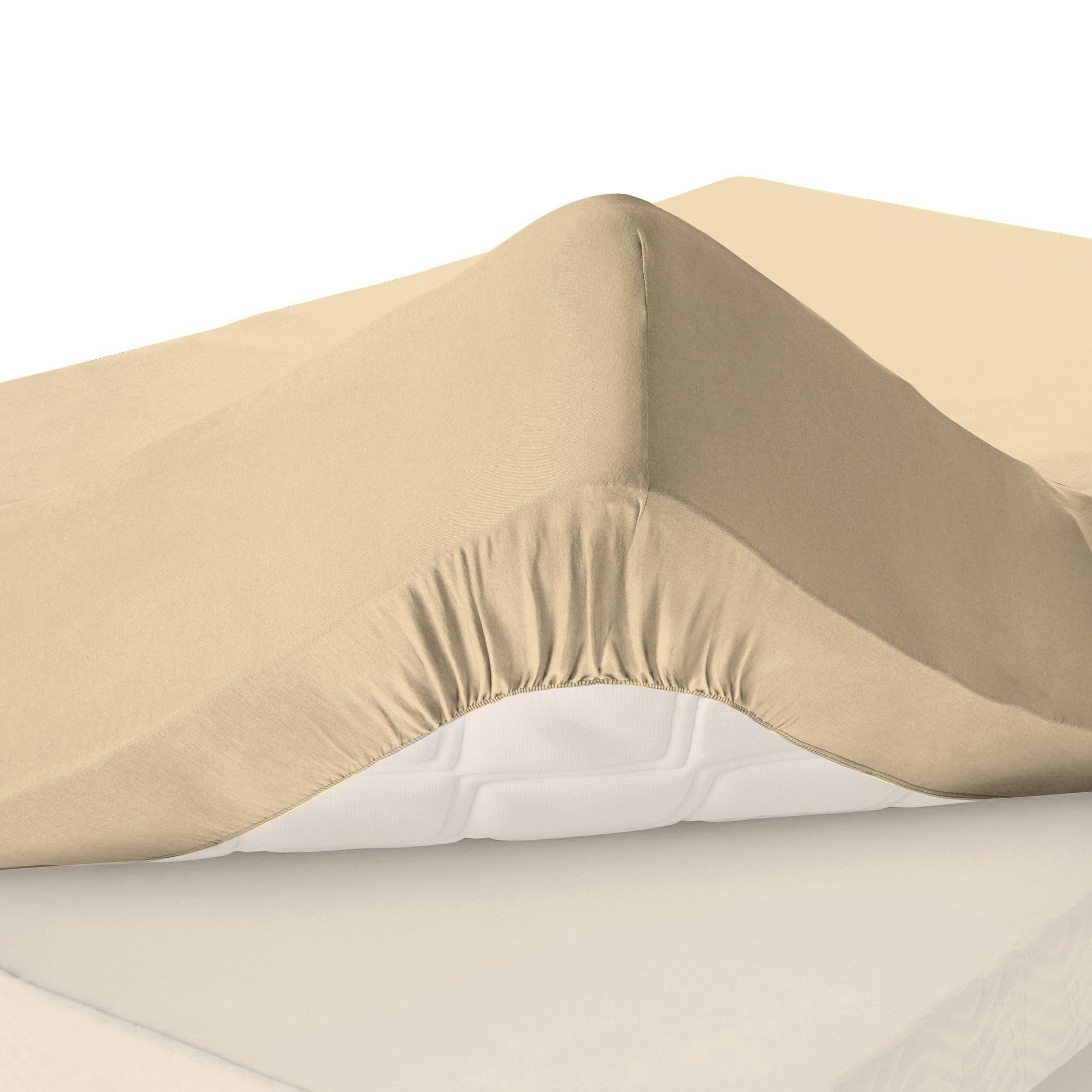 FLANELLE - Drap-housse grand bonnet 160x200x32 beige en coton