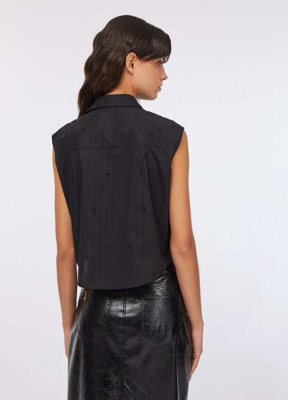 Top in cotone con strass