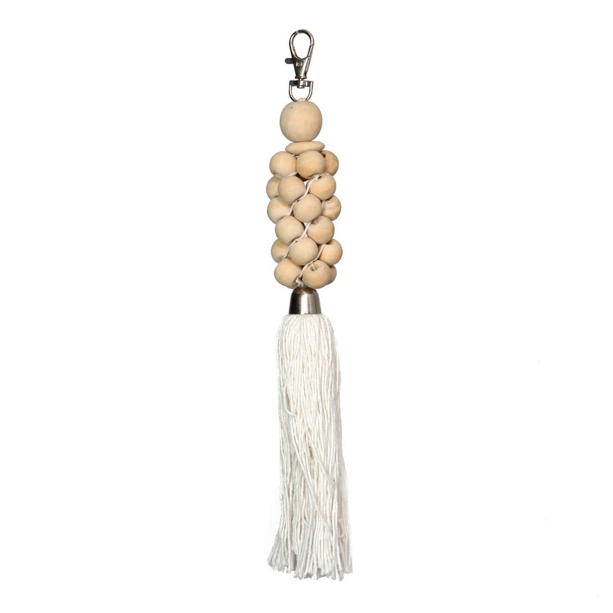 WOODEN BEADS - Porte-clés en bois et coquillage blanc naturel