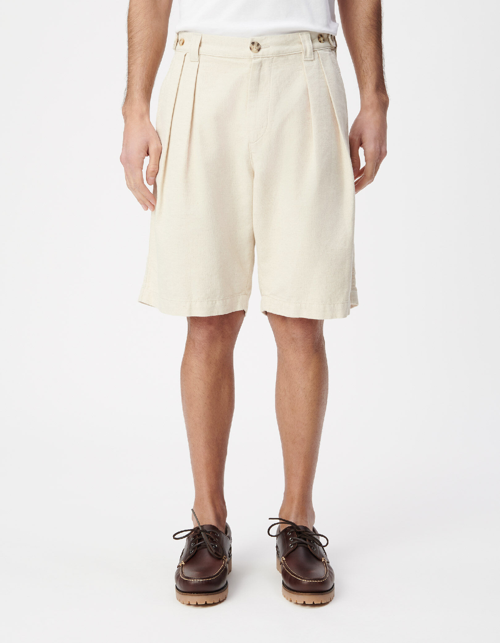 Bermuda beige coton et lin à plis Homme