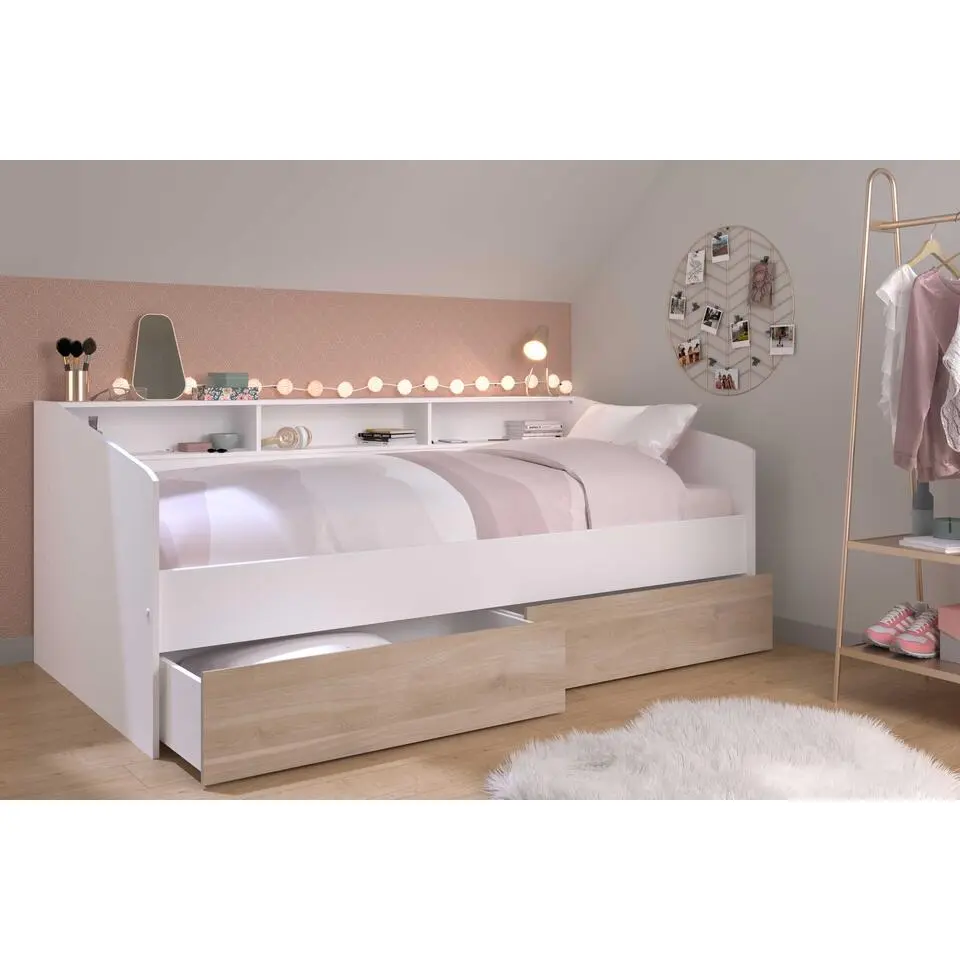 Kinderbed Sleep 90x200cm met bedlades - wit/eikdecor