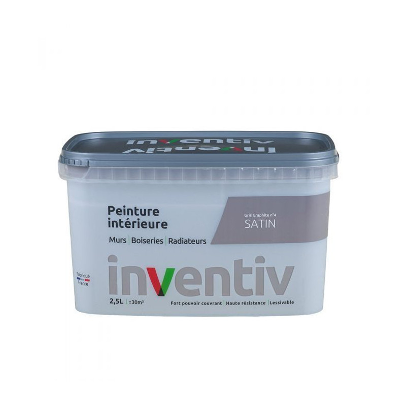 Peinture pour mur boiserie radiateur Gris Graphite n°4 satiné 2,5 L INVENTIV