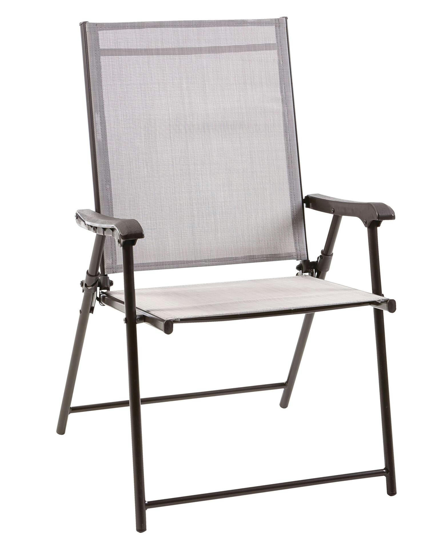 For Living Bluebay Sling Folding Outdoor Patio Accent Chair, Grey, 25x24x37-in