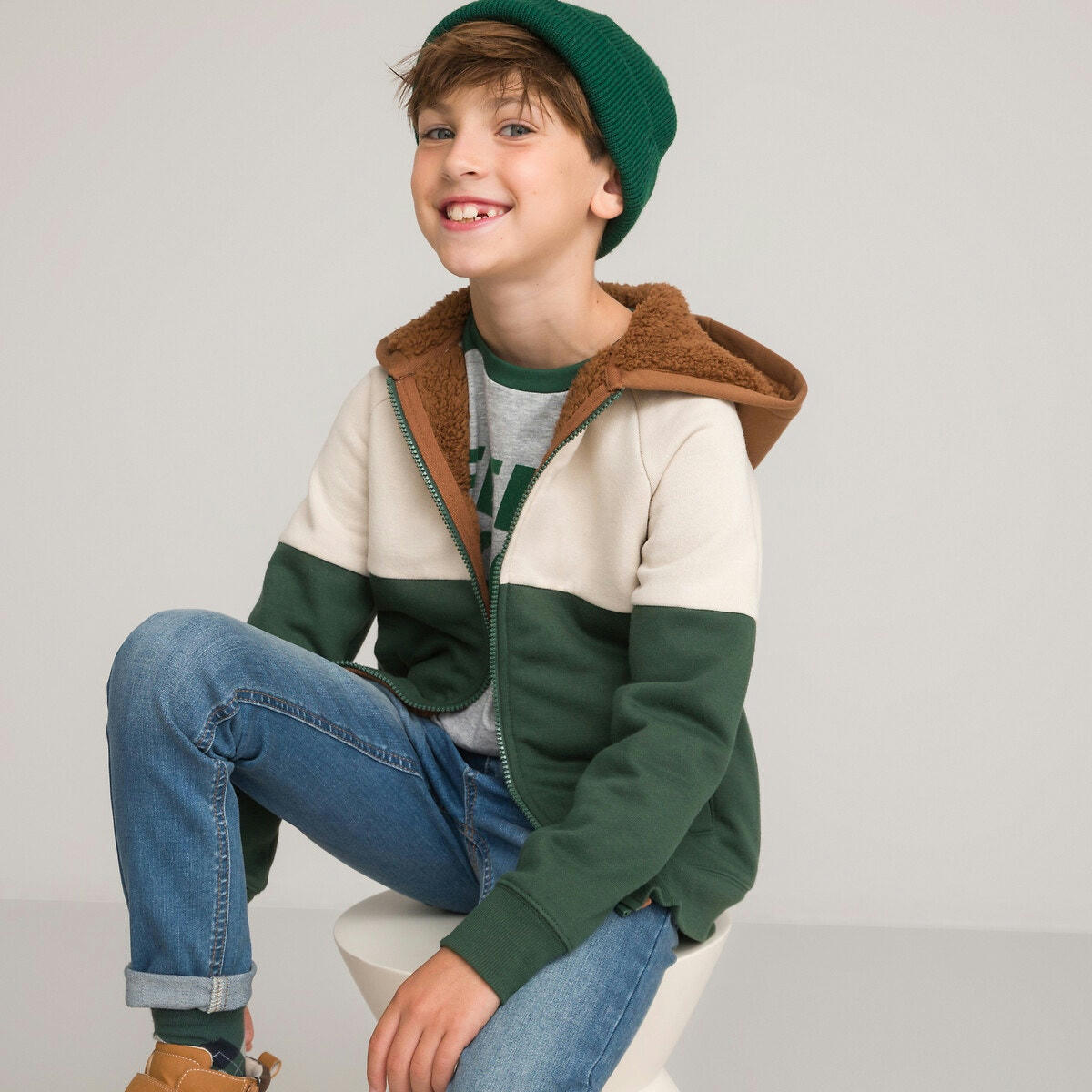 Sweat zippé à capuche, doublure maille peluche
