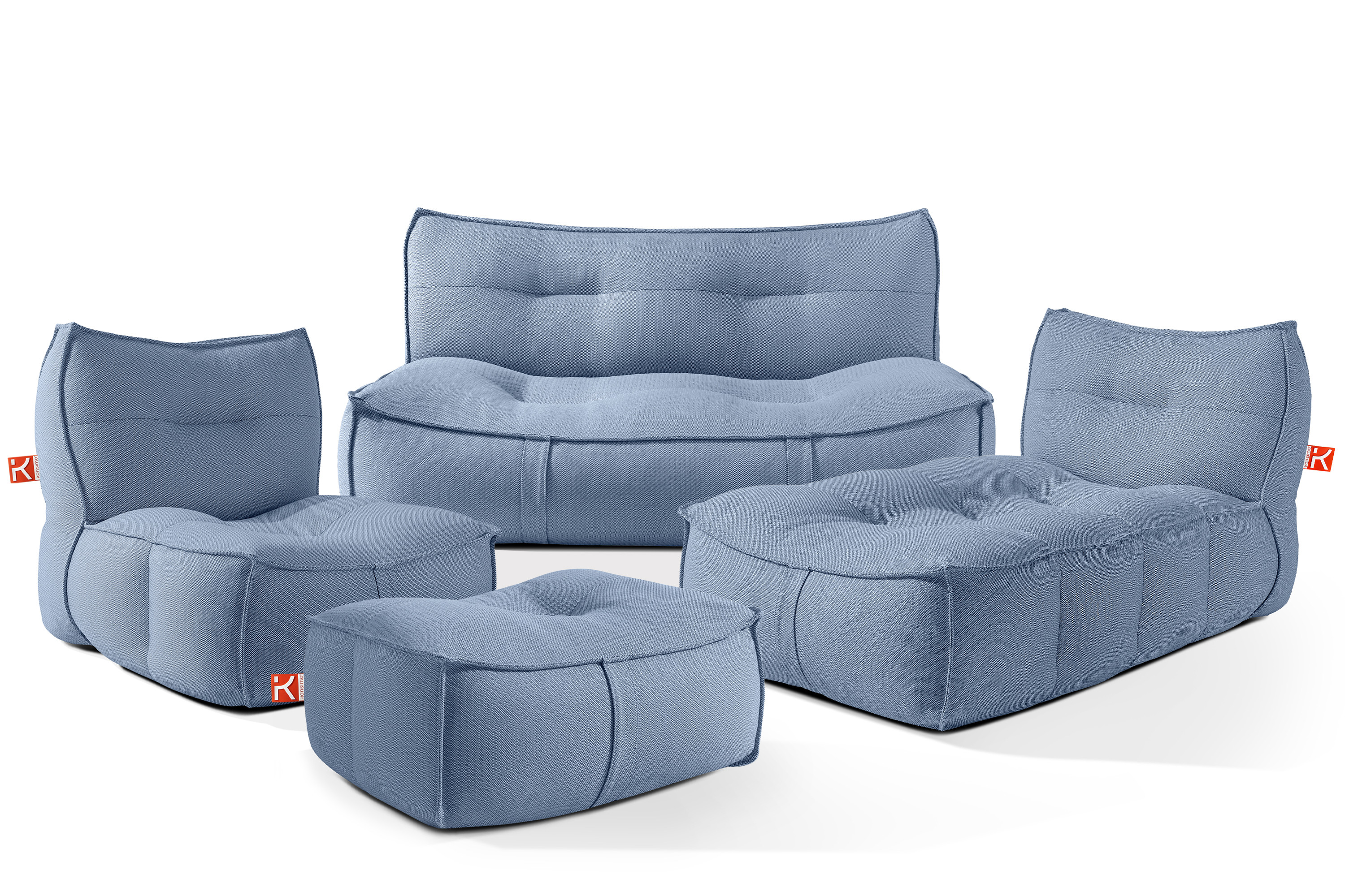 KONSIMO LOVIA Komplet mebli Sofa, Fotel, Leżanka   Puf, granatowy, 5 os.