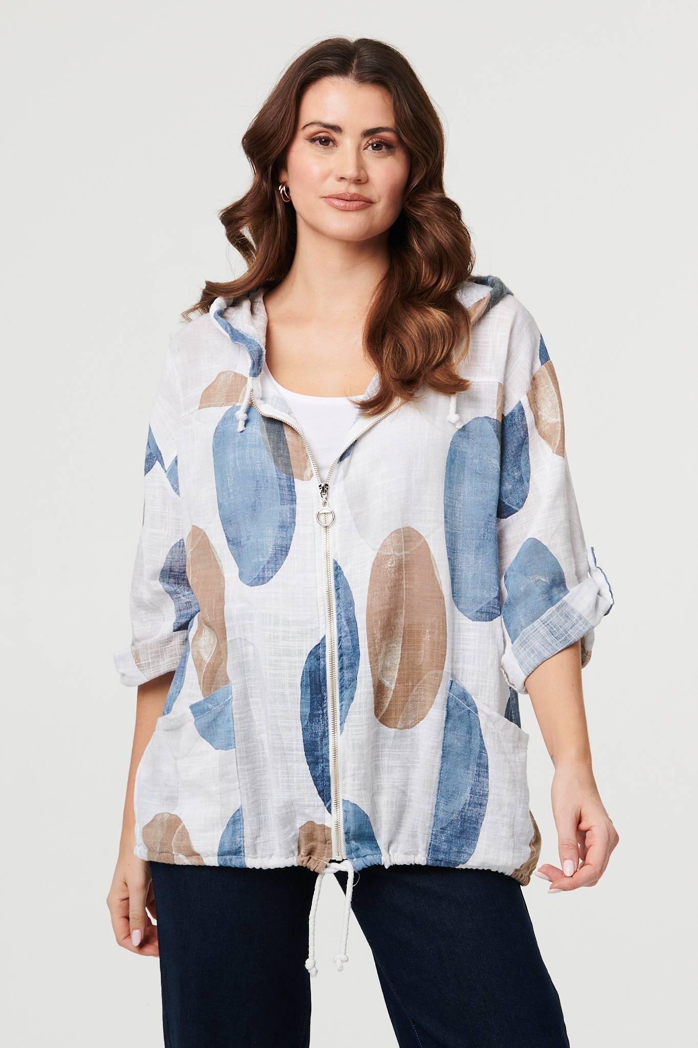 Izabel London Abstract Relaxed Hood Drawstring Jacket