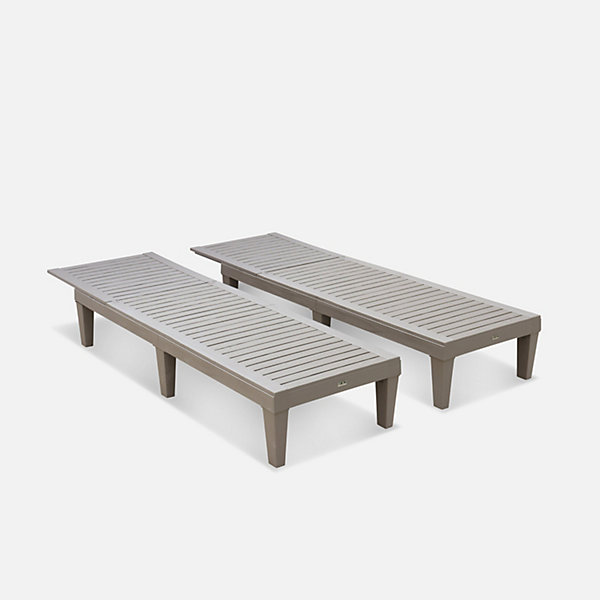 Lot de 2 bains de soleil. PIA. transats multi positions. en plastique. gris taupe