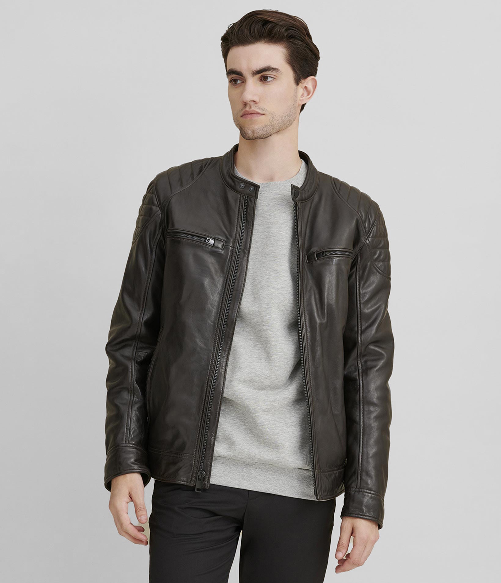 Rob Quilted Shoulder Leather Jacket