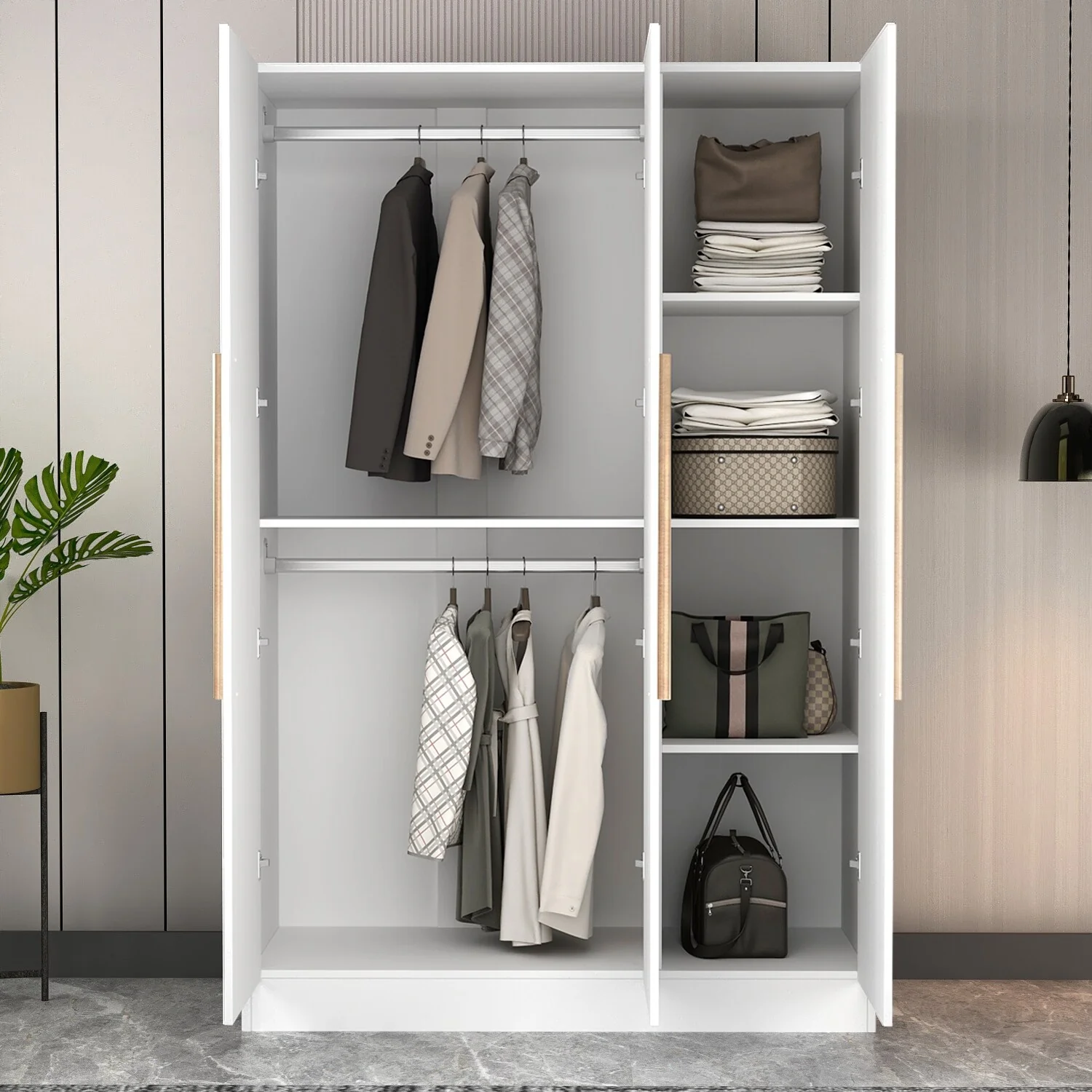 Timechee 47.2W Armoire Clothes Storage Solid Wood Handles