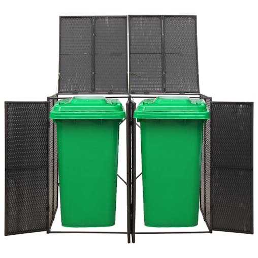 NNEVL Double Wheelie Bin Shed Black 140x80x117 cm Poly Rattan