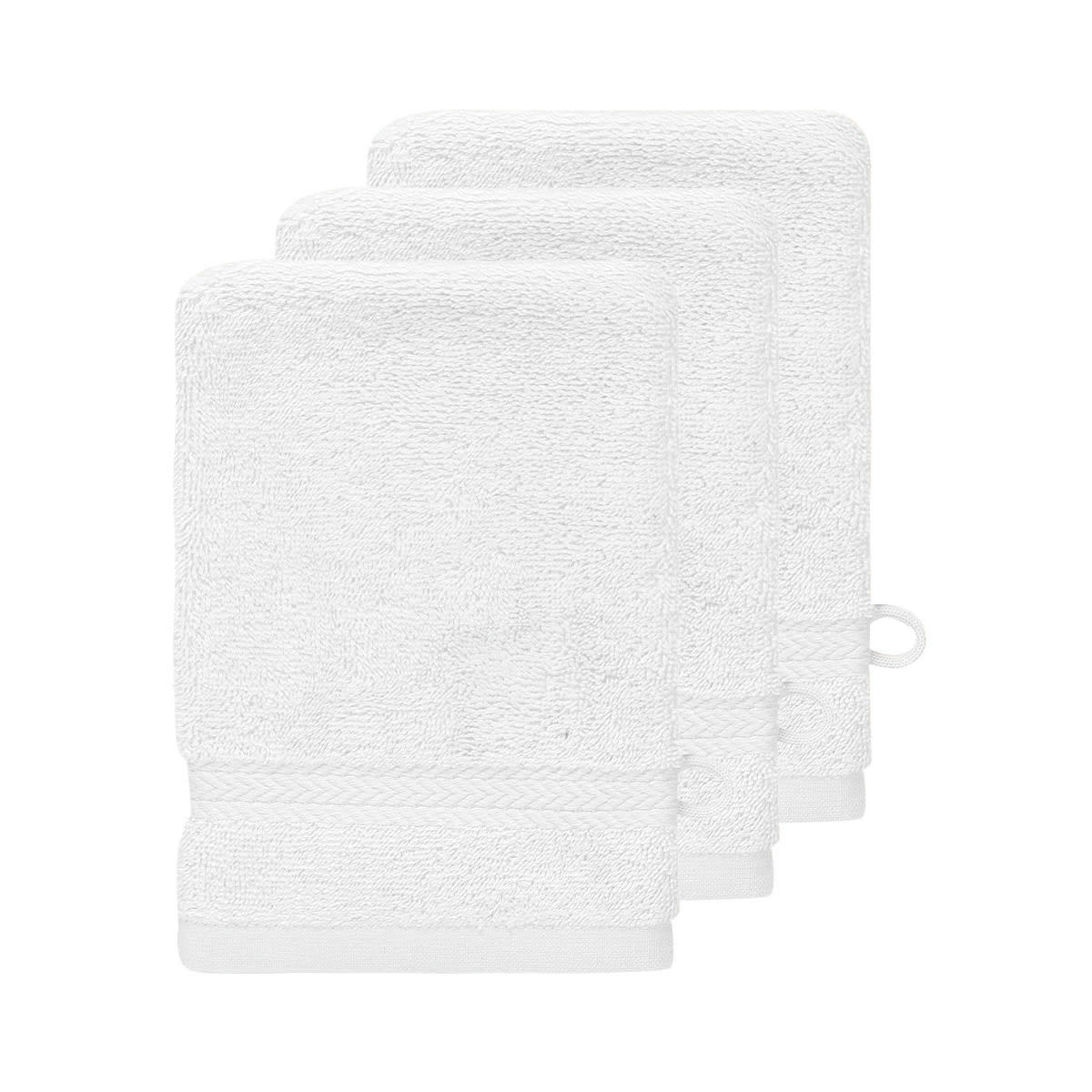 LUXURY - Lot de 3 gants de toilette 550gr/m²  blanc 16x22 cm