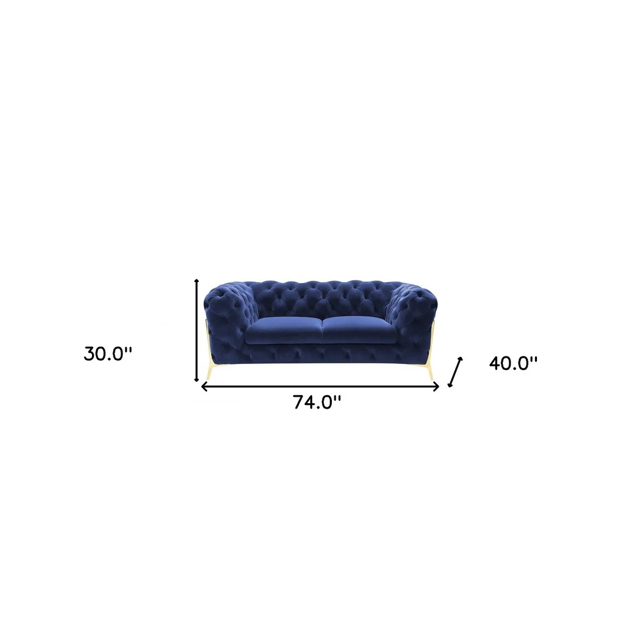Glam 74 Blue Velvet And Gold Loveseat