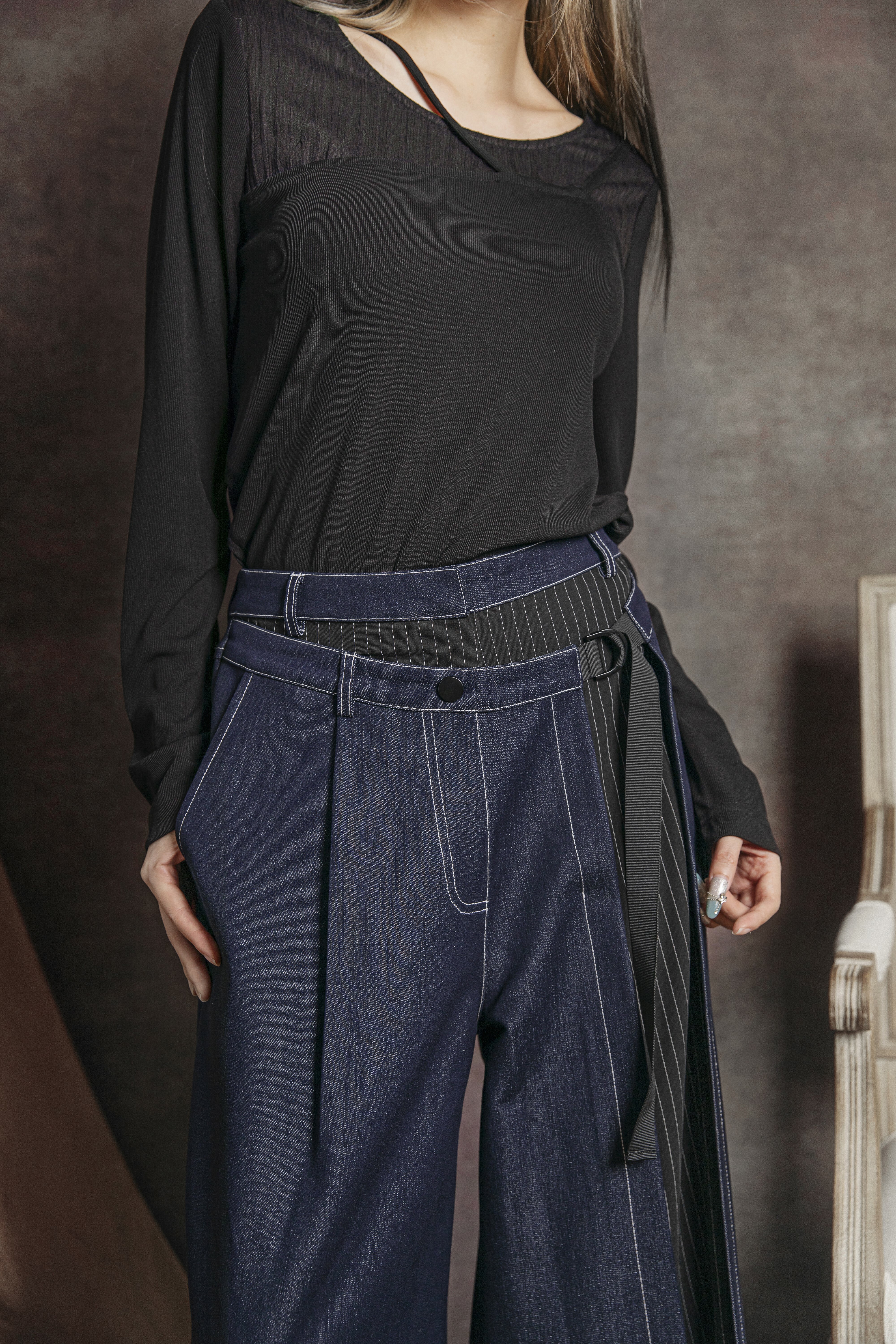Asymmetric patchwork pants - 280D