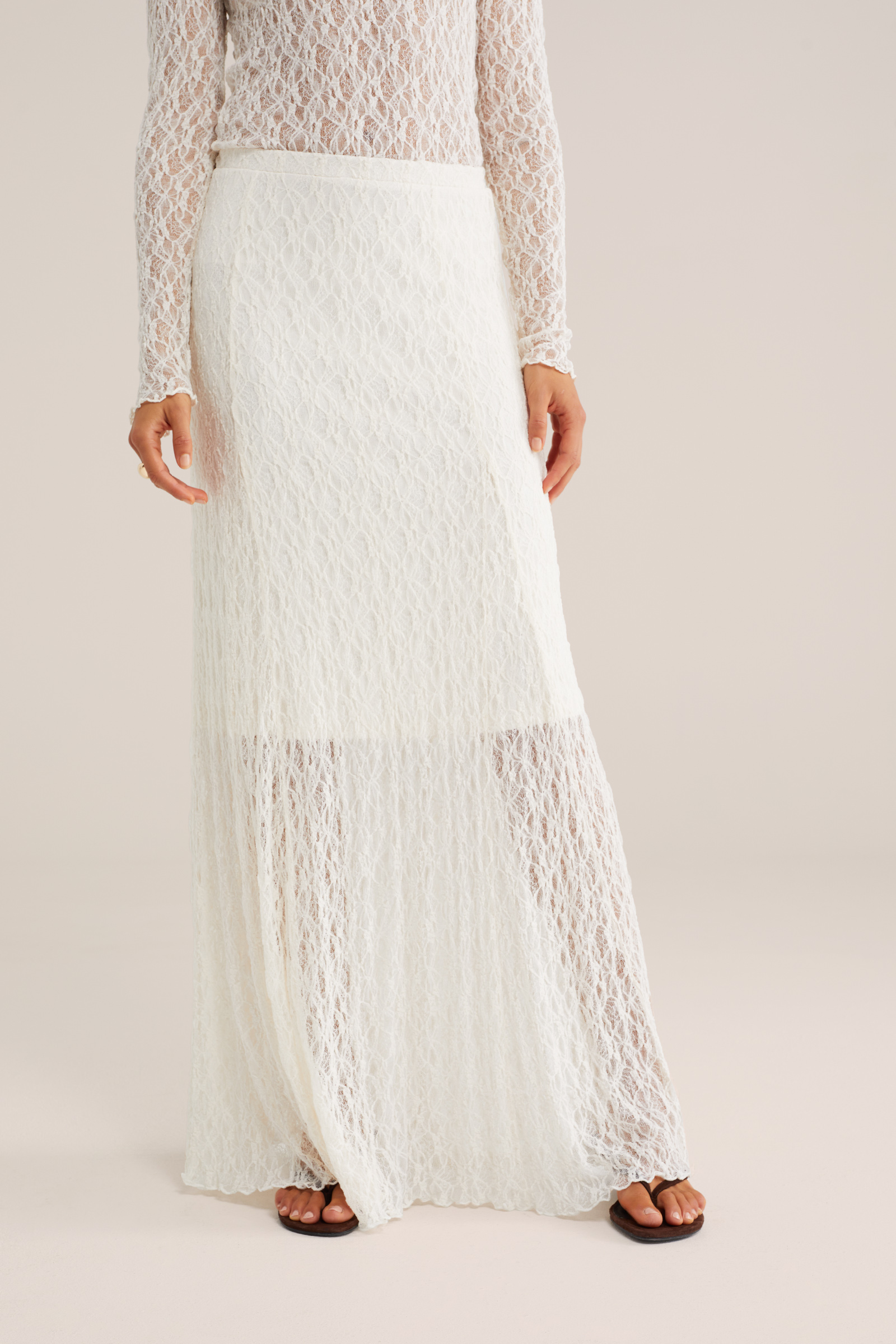 Dames jersey maxi rok met kant