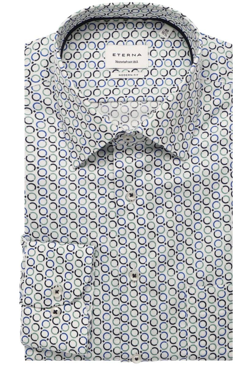 ETERNA Modern Fit Hemd blau, Bedruckt (extra langer Arm)