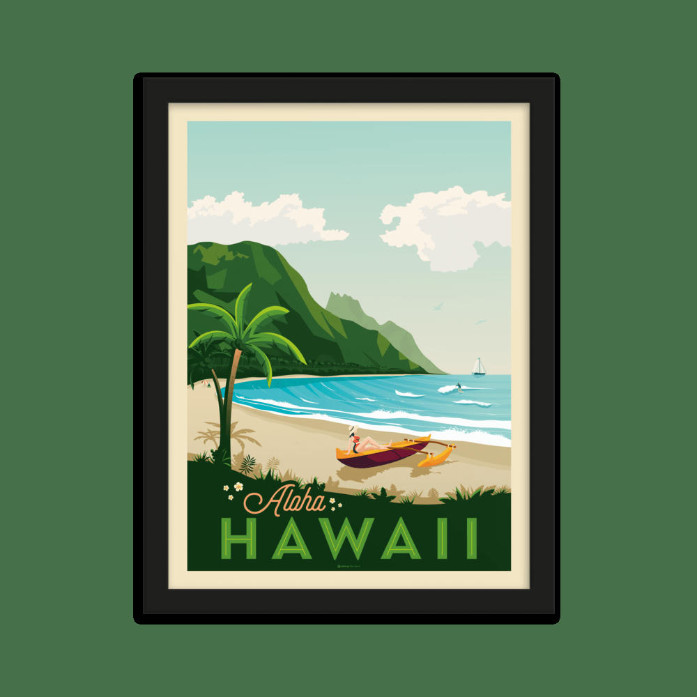- Affiche Hawaii Etats-Unis + Cadre Bois noir 21x29,7 cm