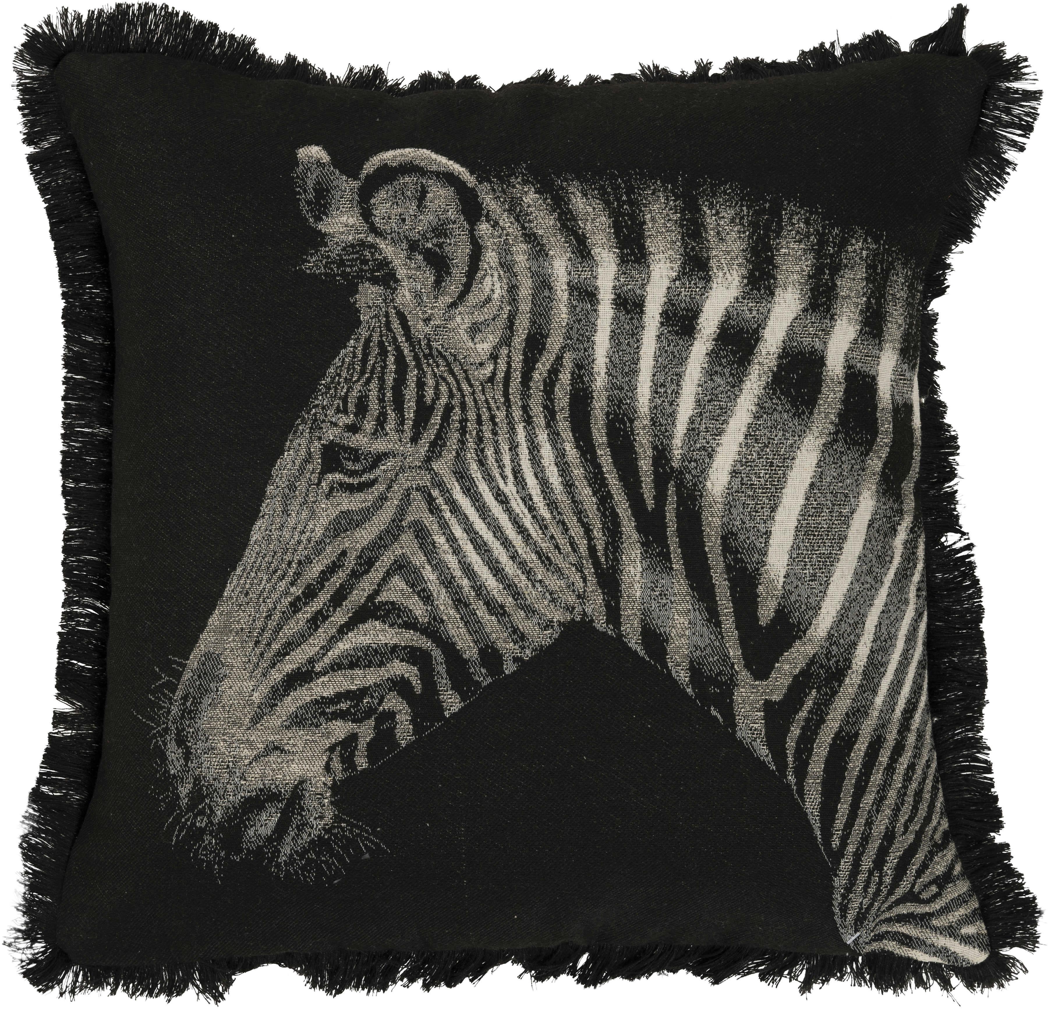 AFRICANO - Housse de coussin jacquard à franges motif zèbre noir - 45x45