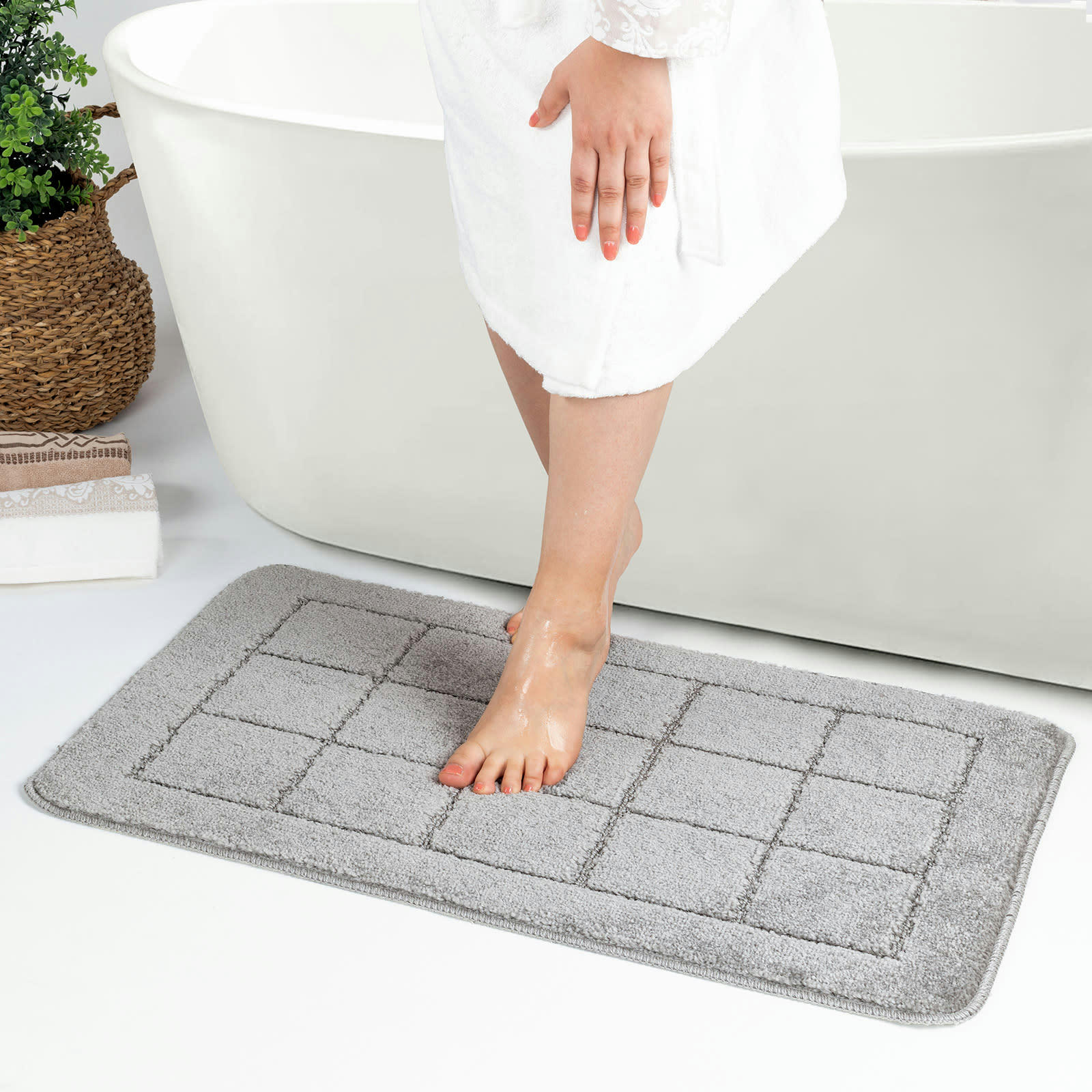 NOELLE - Set de 2 Tapis de Salle de Bain Uni Chic Gris 80x50/40x40