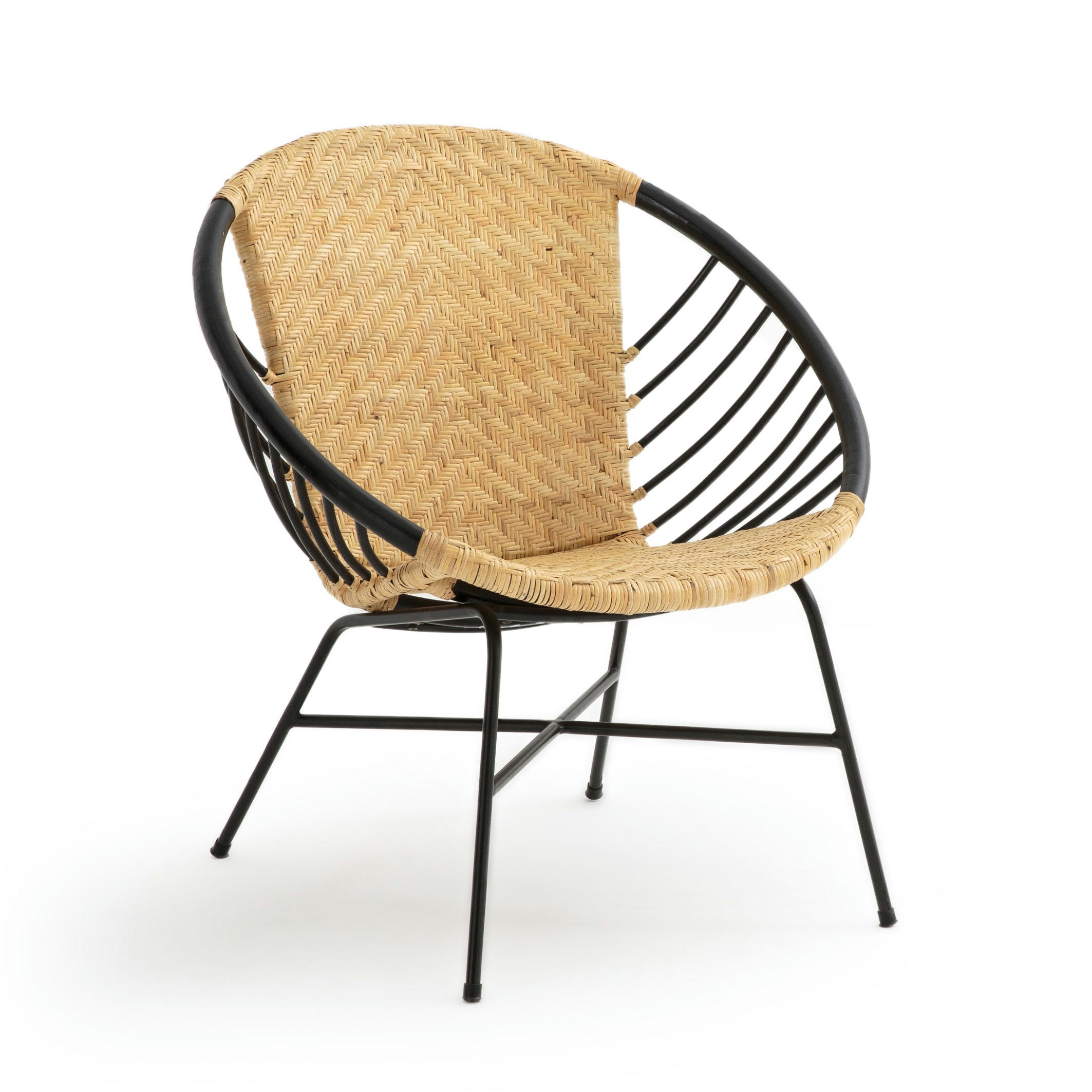 Fauteuil boule, rotin et métal acier, Nihove