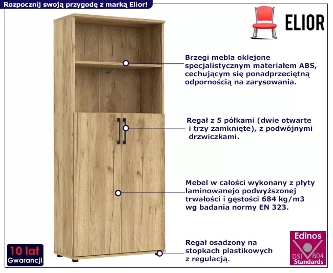 Wysoki regał biurowy z drzwiczkami dąb craft - Zetica