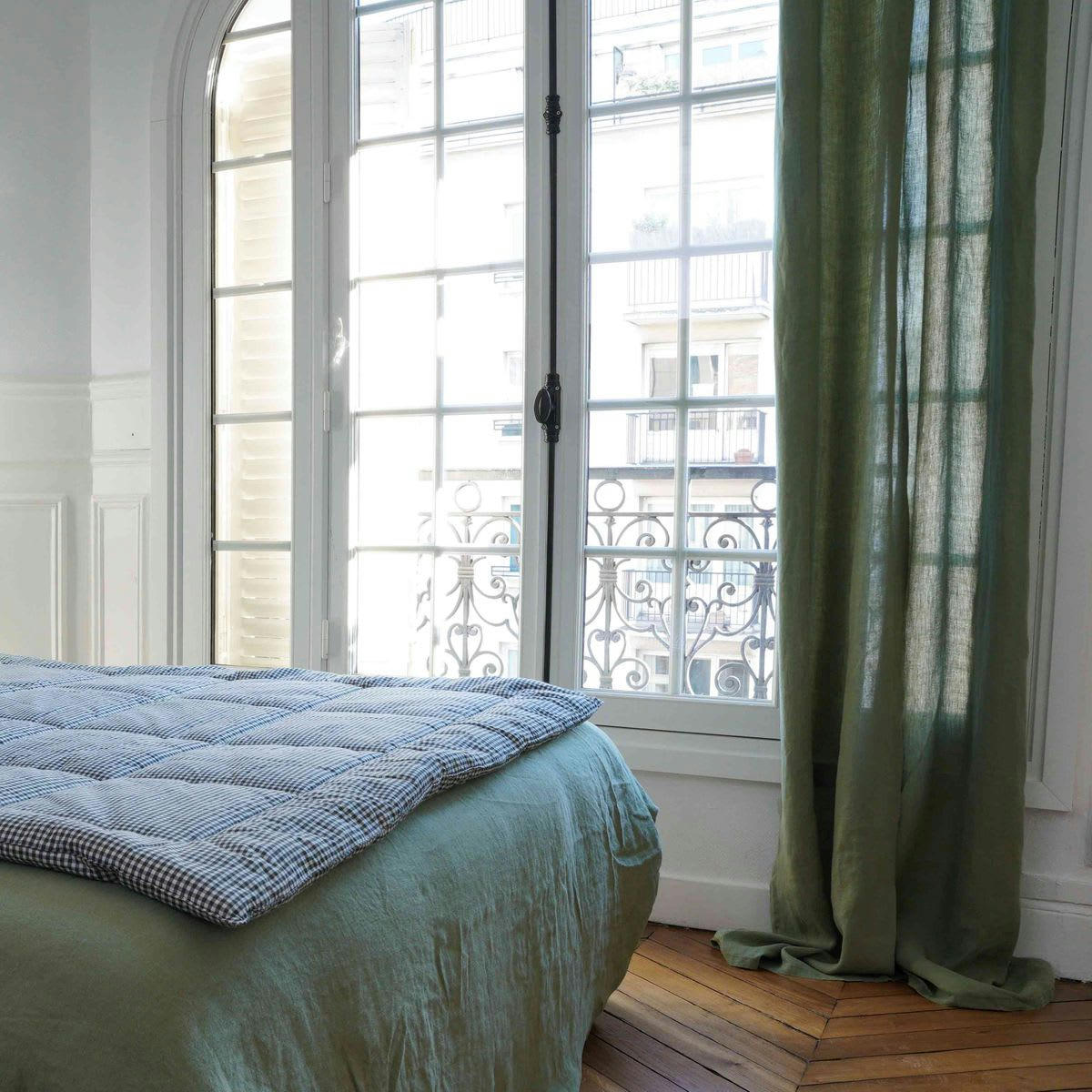 - Rideau en chanvre lavé vert