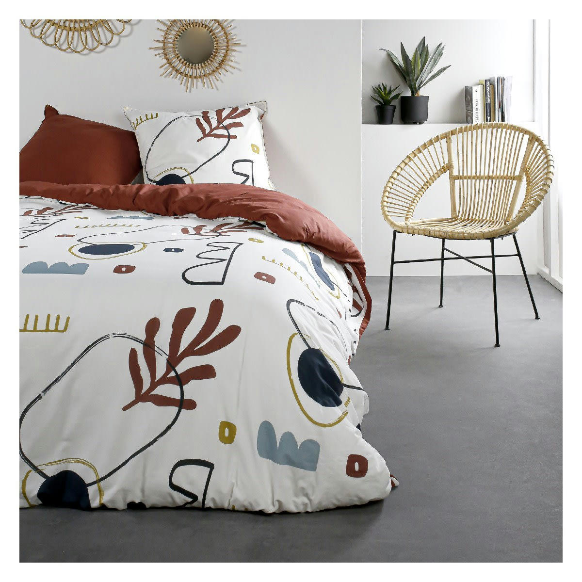 SUNSHINE - Parure de lit 2 personnes imprimé en Coton Blanc 240x260 cm