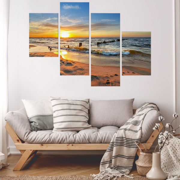 Obraz 4-Częściowy Zachód Słońcem Nad Morzem 3D 80x50cm