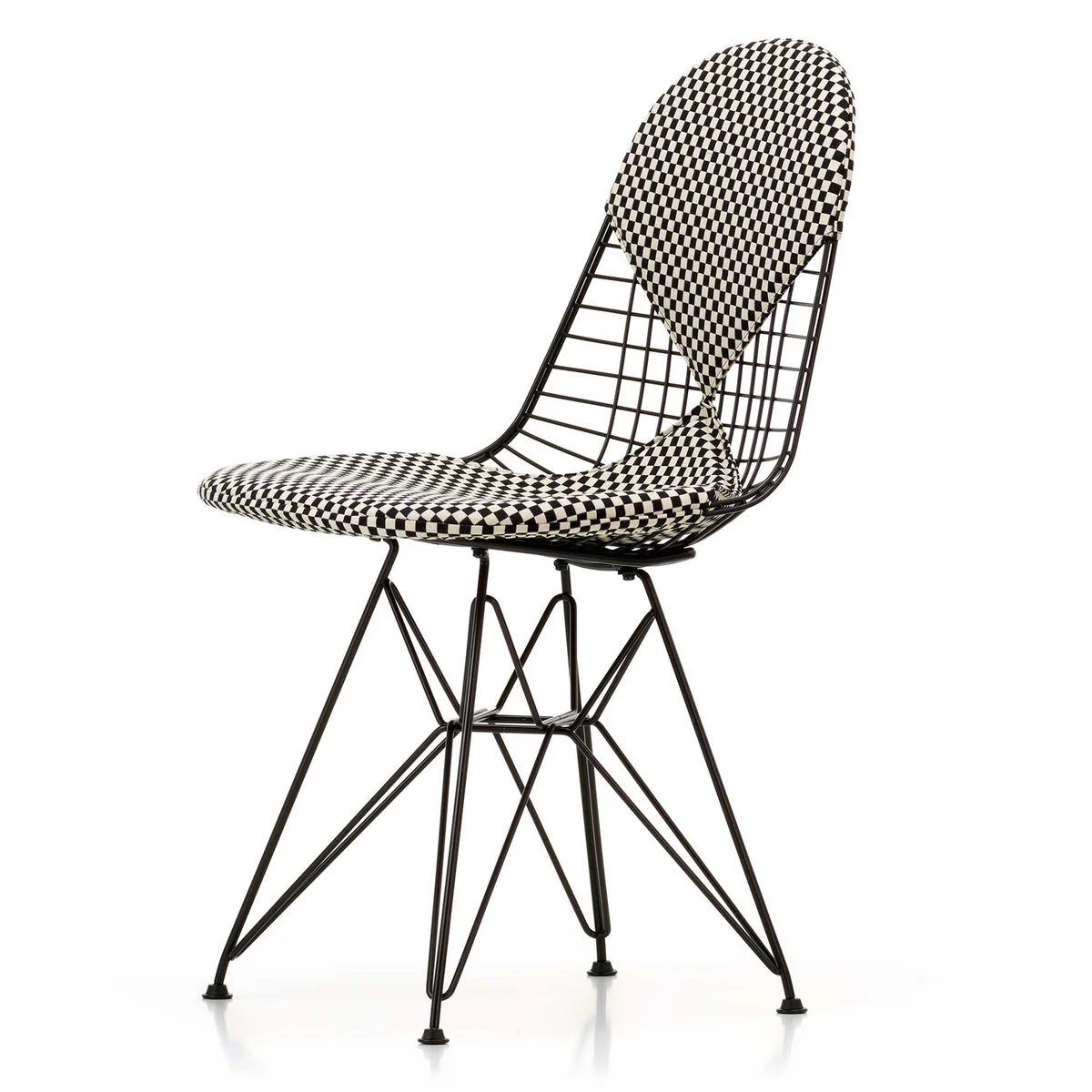 Vitra - Wire Chair DKR-2 Bikini, Untergestell basic dark, Stoff Checker schwarz/weiß, Filzgleiter (basic dark)