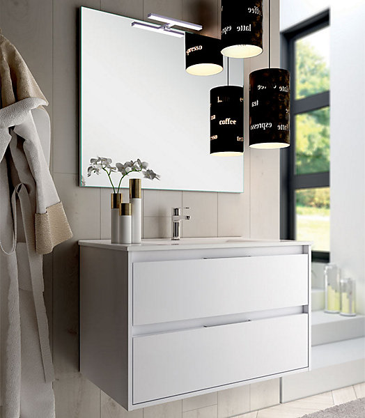 Ensemble meuble de salle de bain 80cm simple vasque   colonne de rangement IRIS - blanc