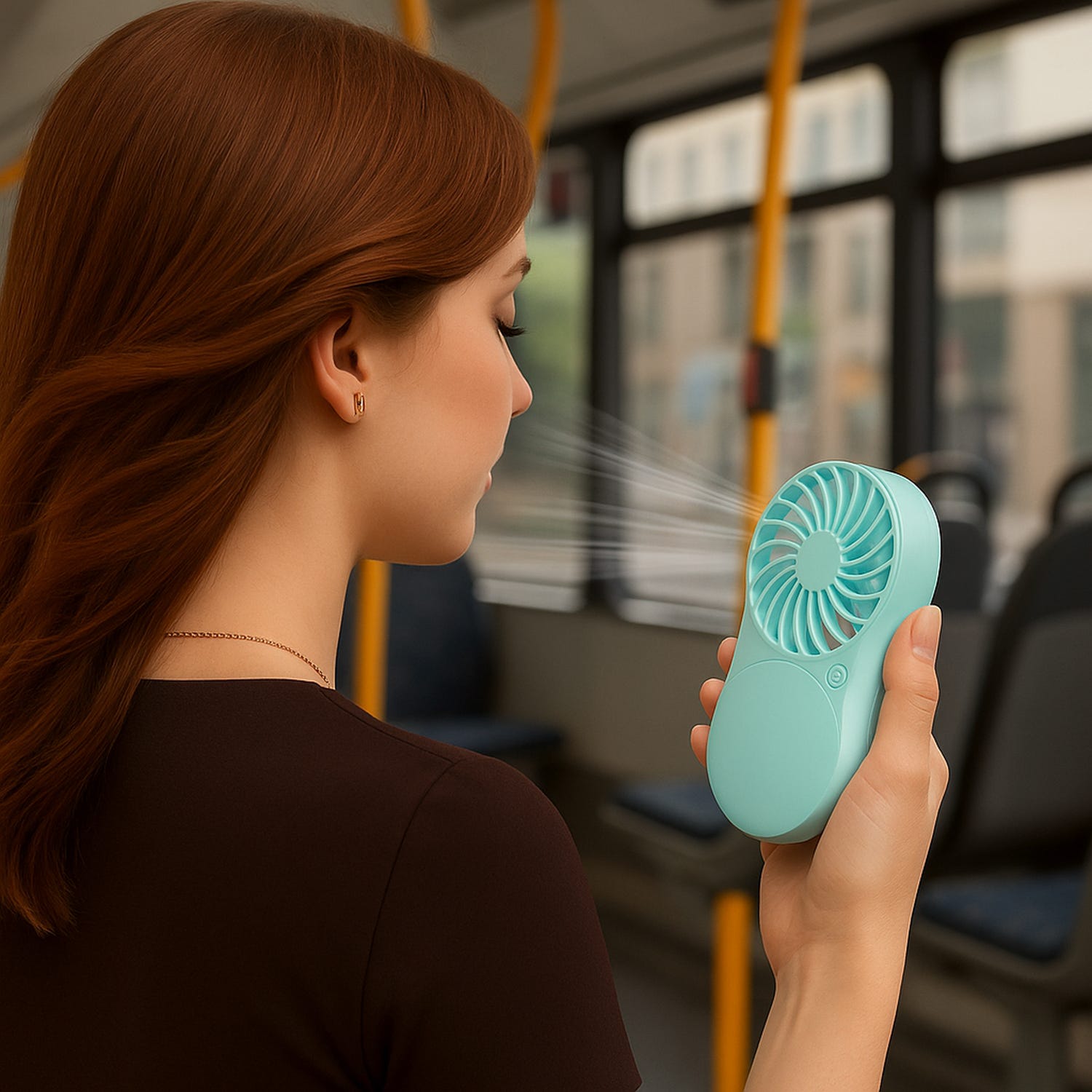 Miniventilatore tascabile con specchio led azzurro