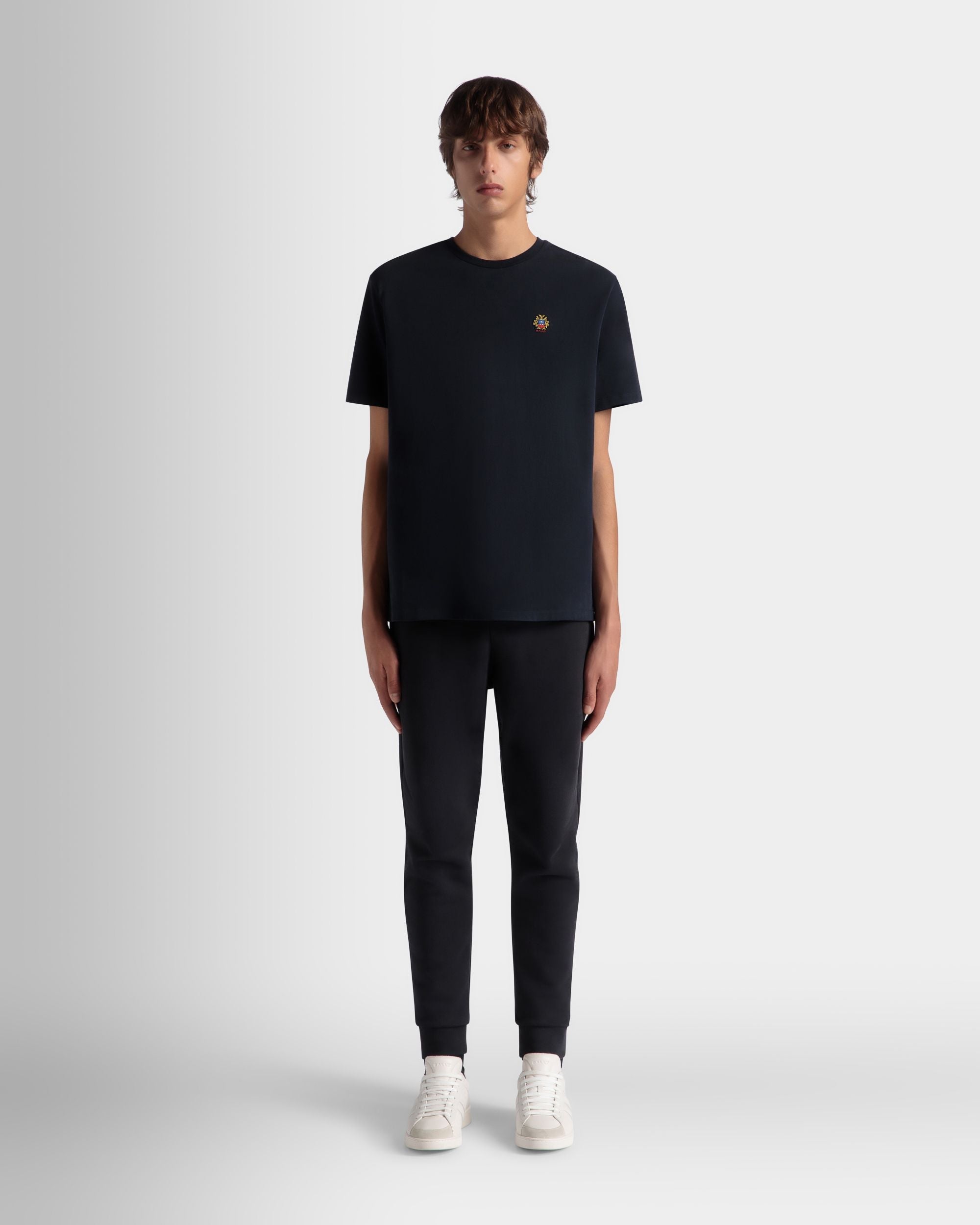 T-Shirt Aus Baumwolle In Navy Blue Mit Bally Crest Logo