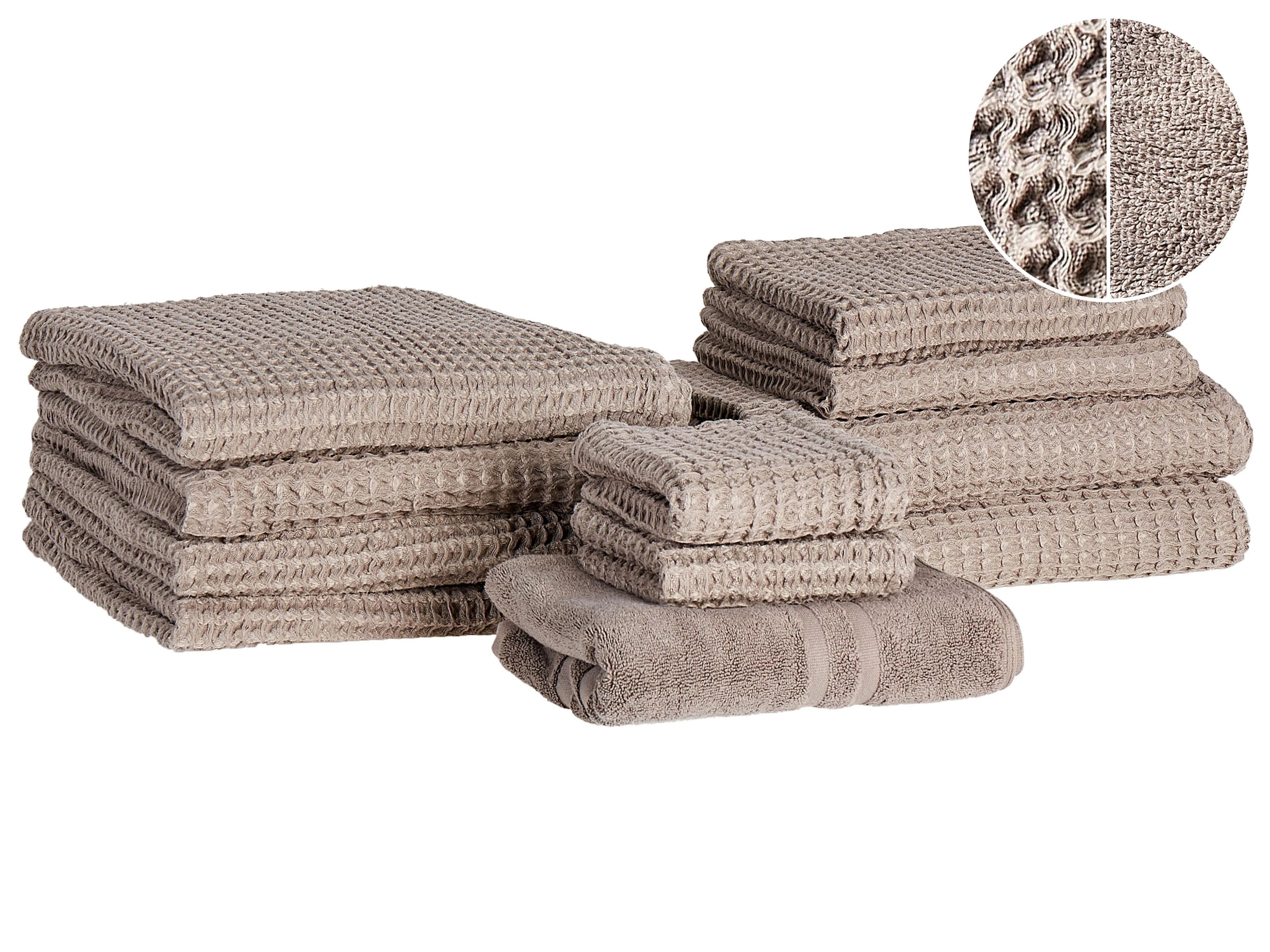 Set of 11 Towels AREORA Cotton Taupe