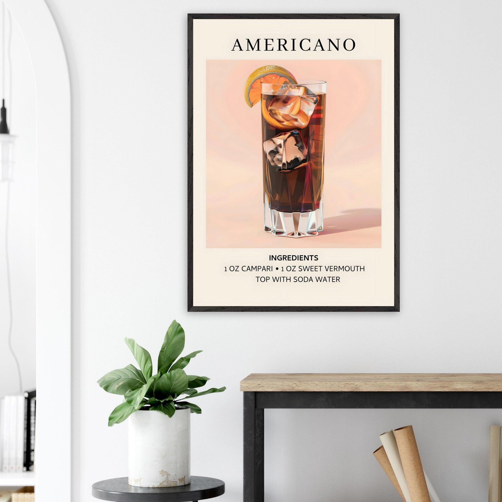 Artfulprints Poster Americano cocktail - Ingrediënten  - 70x100 cm - Roze