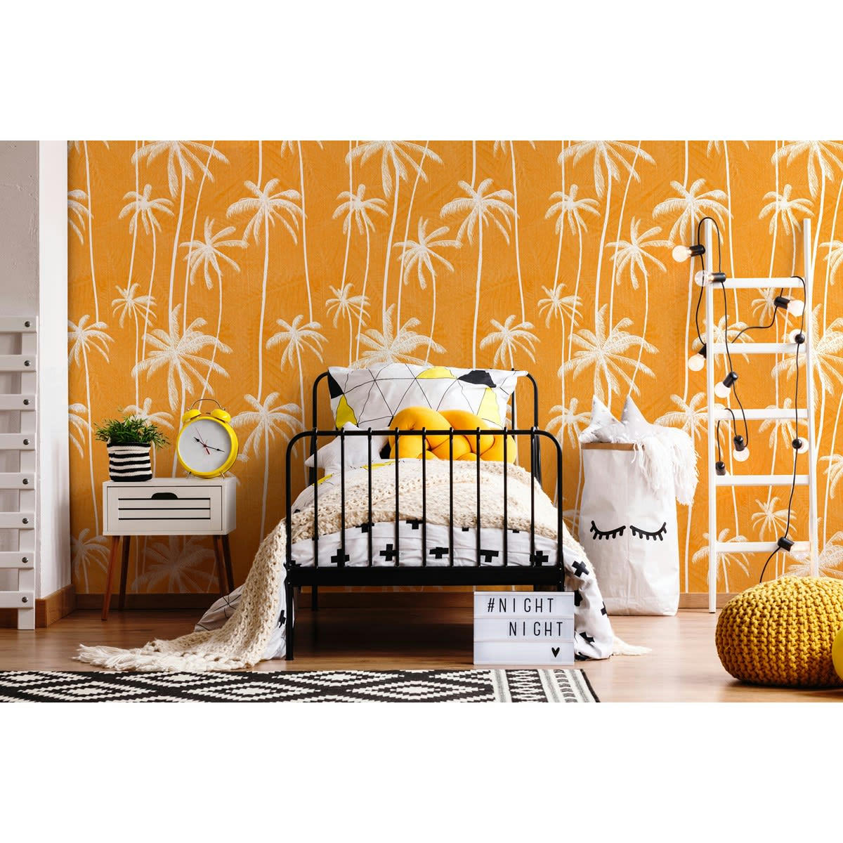 PALM JEANS - Papier peint panoramique motif imprimé Jaune safran 192x280cm
