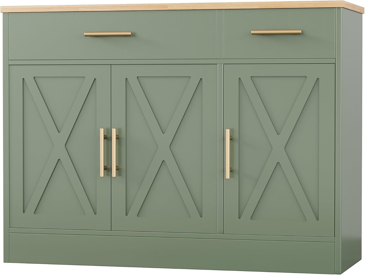 Shintenchi Modern Farmhouse Sideboard Buffet Cabinet with Storage with 3 Doors,42 Barn Doors Buffet Cabinet with Storage, Wood Coffee Bar Cabinets with Adjustable Shelf for Kitchen Living Room,Green