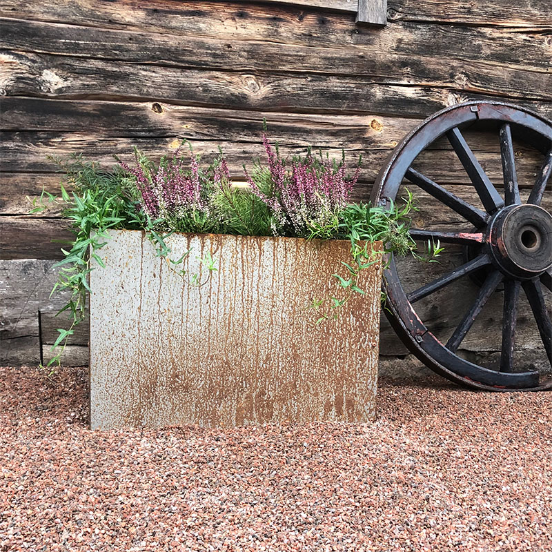 Kruka corten med botten 30x60x40 cm