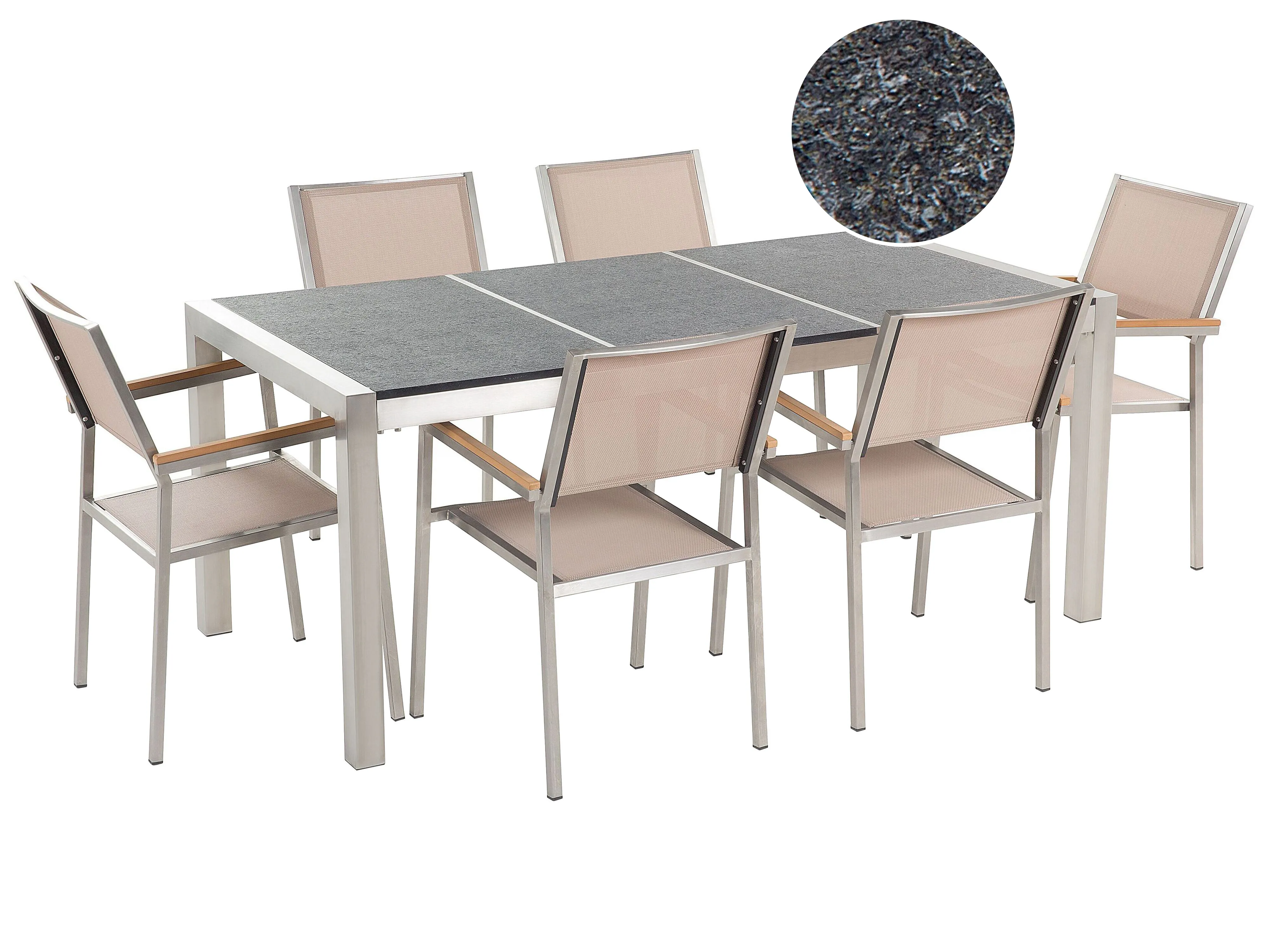 Garden Dining Set 6 Seater GROSSETO Triple Plate Basalt Flamed Black/ Beige