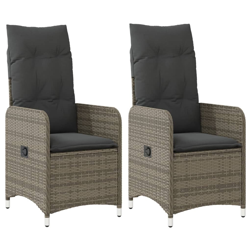 2x Krzesło Ogrodowe Rozkładane z Poduszką Fotel Ogrodowy Szary Rattan