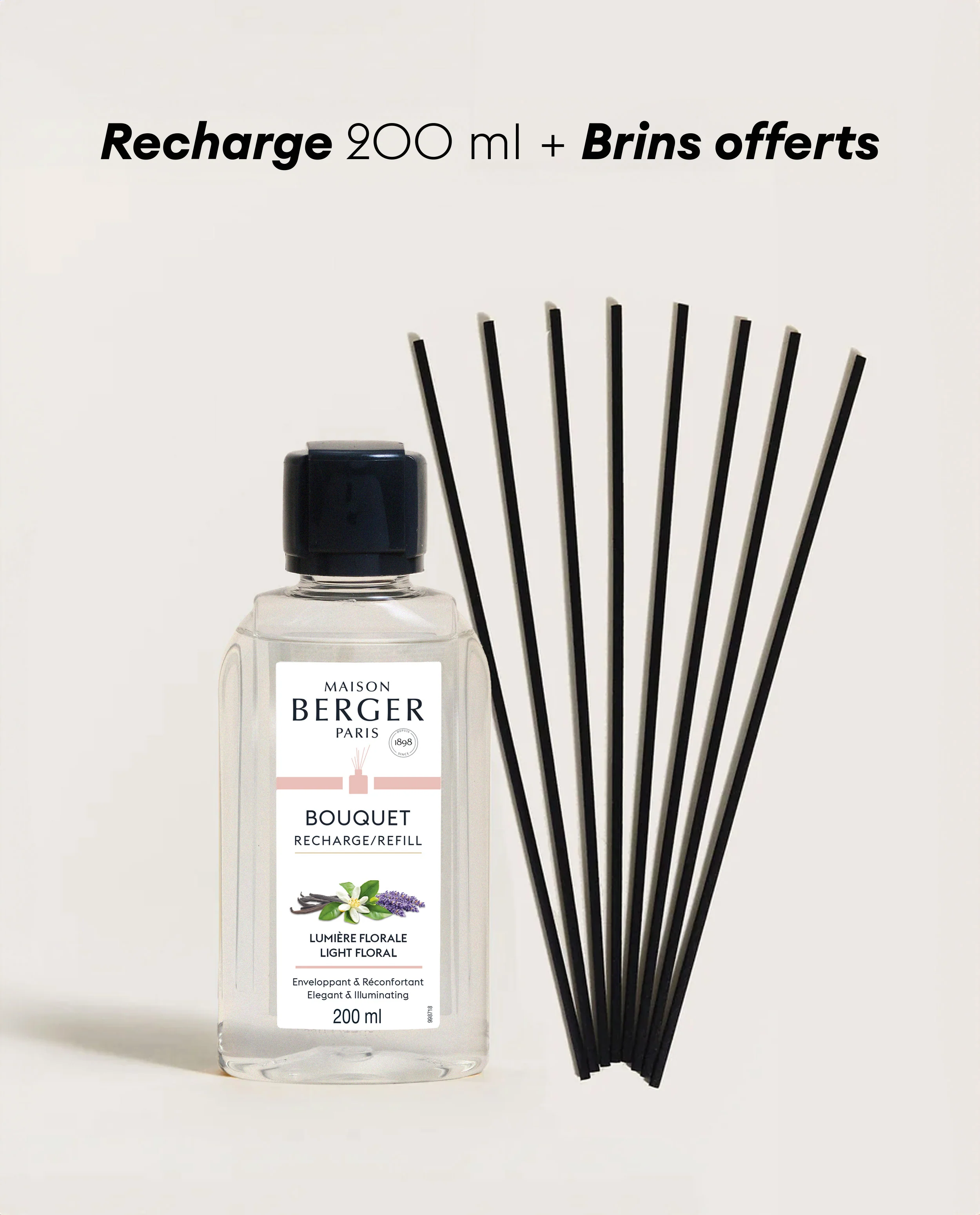 Recharge bouquet 200ml + Etui de 8 brins noirs 24cm