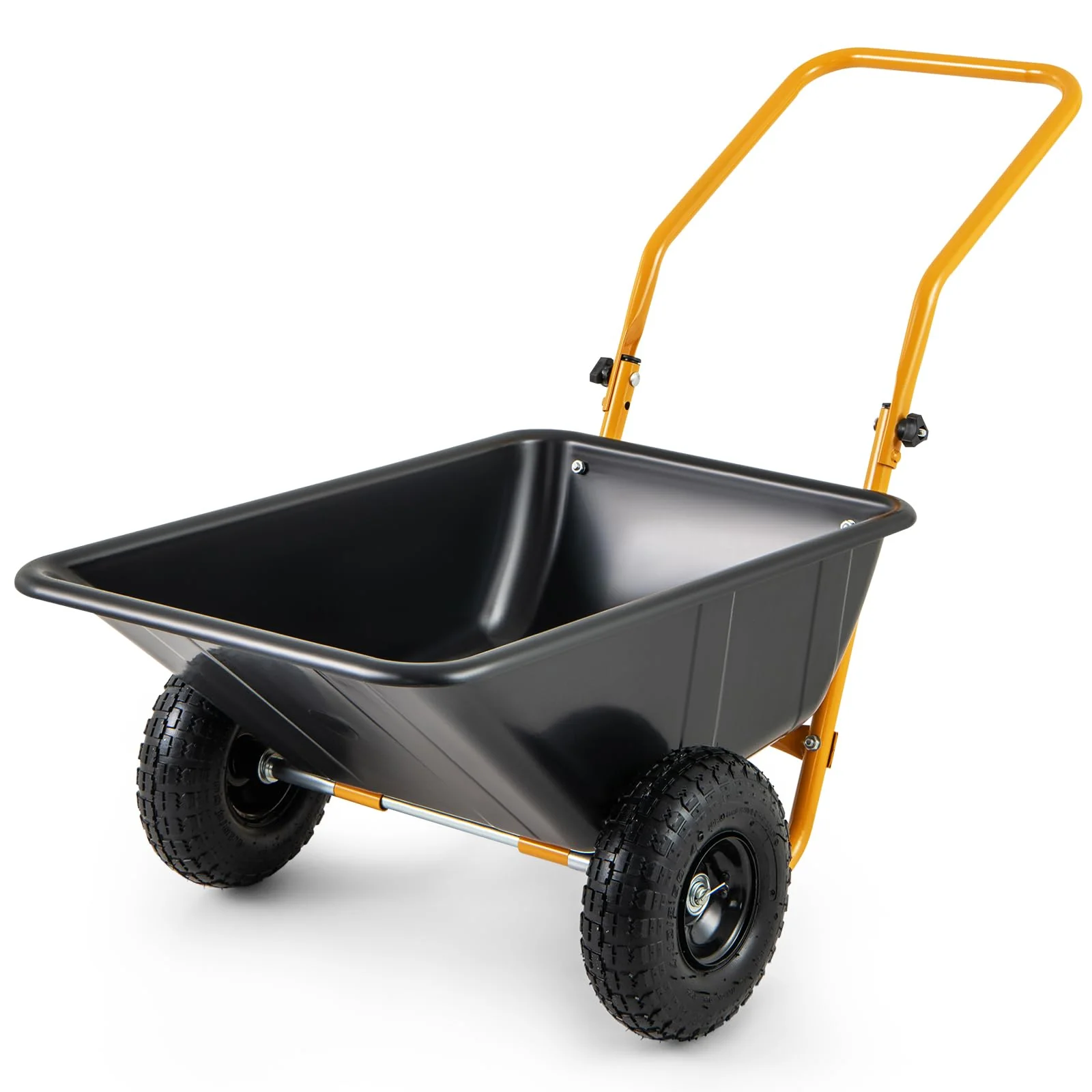 Dual-Wheel Wheelbarrow, Heavy-Duty Garden Utility Cart w/Pneumatic Tires, 330LBS Capacity(Black)