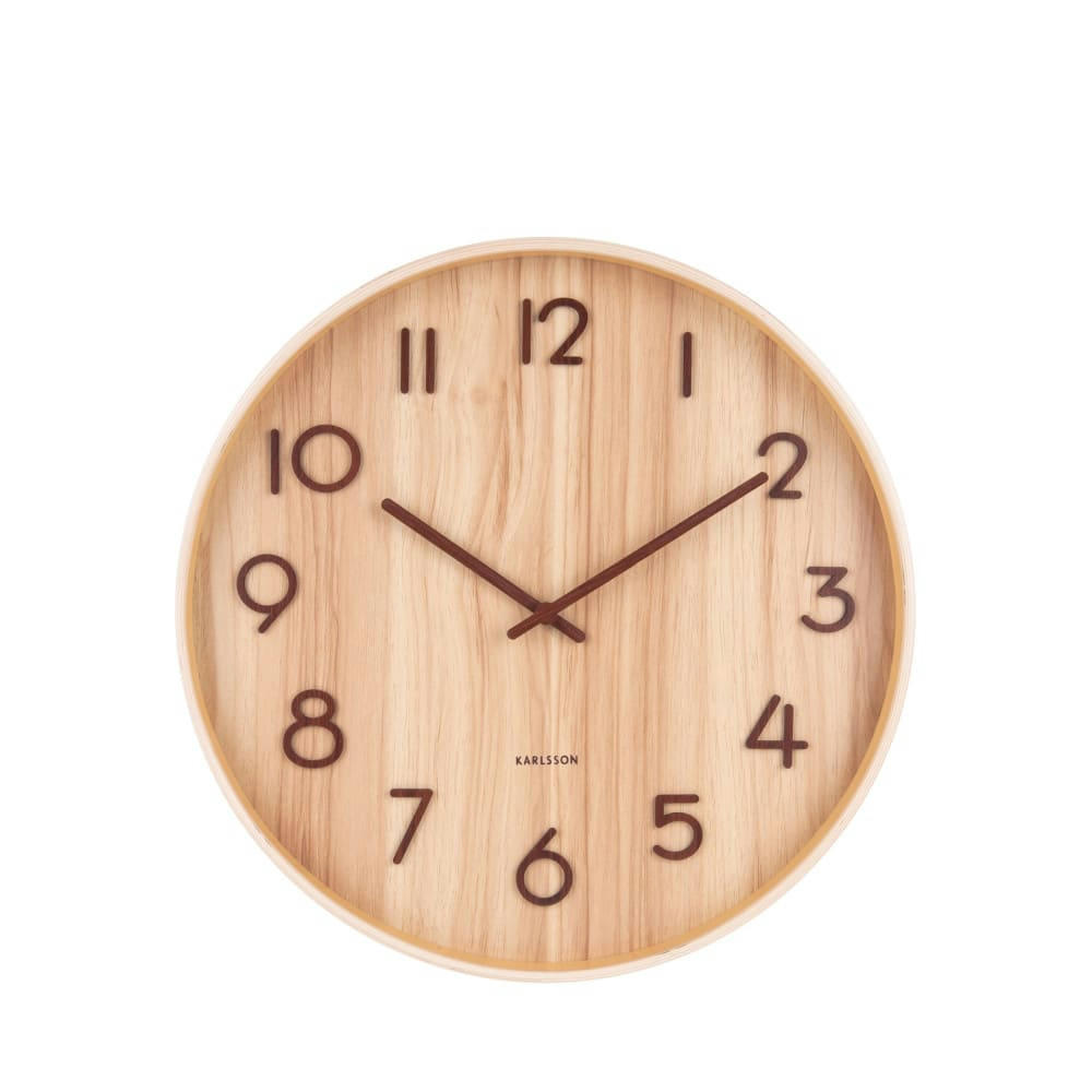 PURE - Horloge murale ronde en bois D60cm bois clair