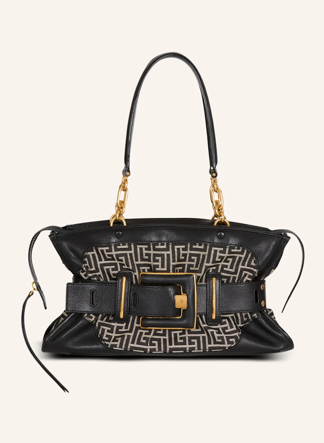 BALMAIN Tasche Anthem aus Leder und Monogramm-Jacquard
