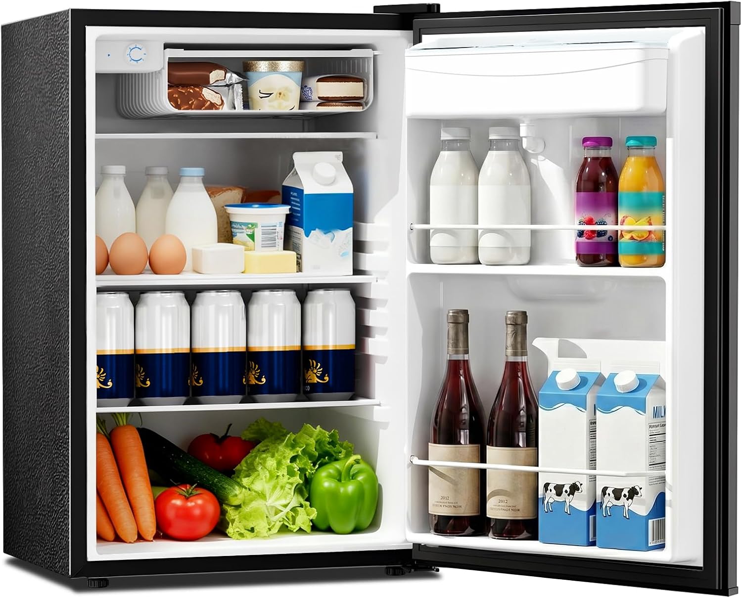 Kismile 4.41 Cu Ft Compact Refrigerator Single Door Mini Fridge with Freezer with 7 Adjustable Thermostat, Water Dispenser, Quiet&Energy Efficient Small Refrigerator for Bedroom/Dorm/Apartment, Black