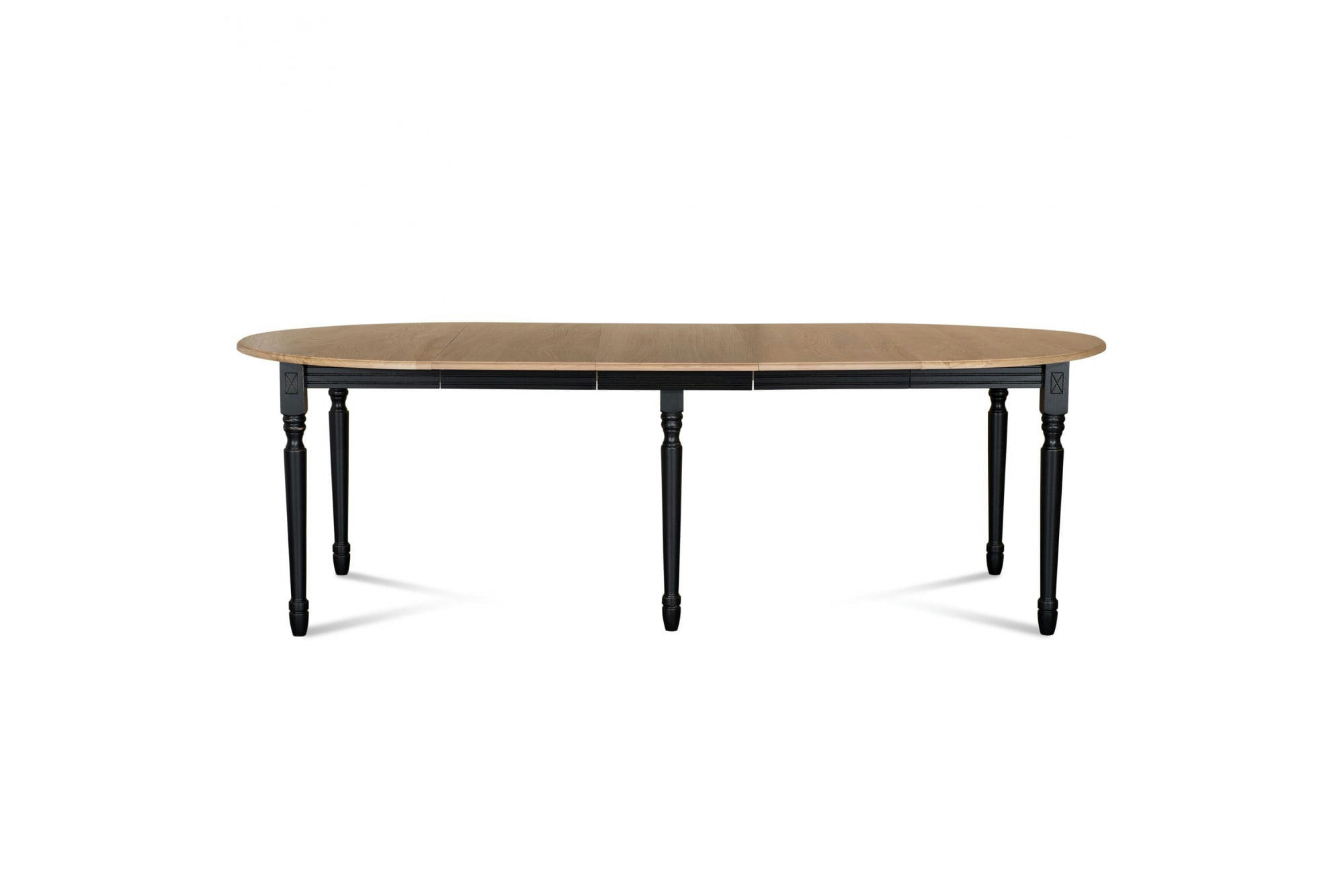 VICTORIA - Table ronde en bois 6 pieds tournés D105 + 3 rallonges bois