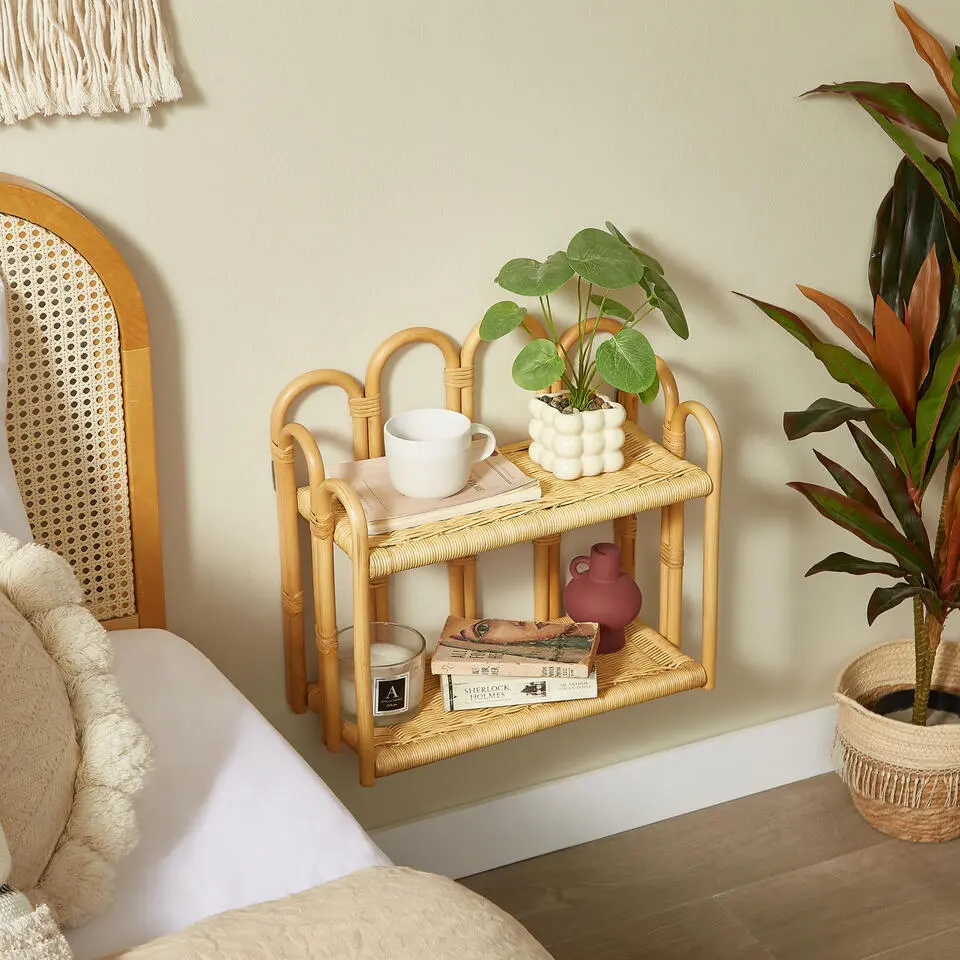 Hangende Opbergplank 2 Niveaus in Natuurlijk Rotan