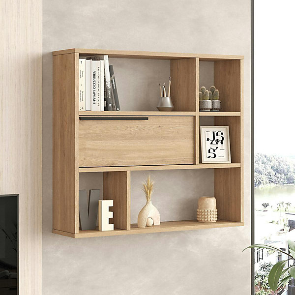 Etagère murale décor bois rangement fermé 5 niches MARFA