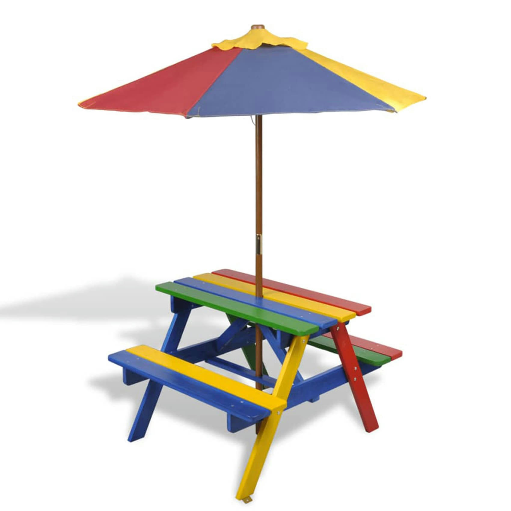 - Table et bancs avec parasol pour enfants bois multicolore