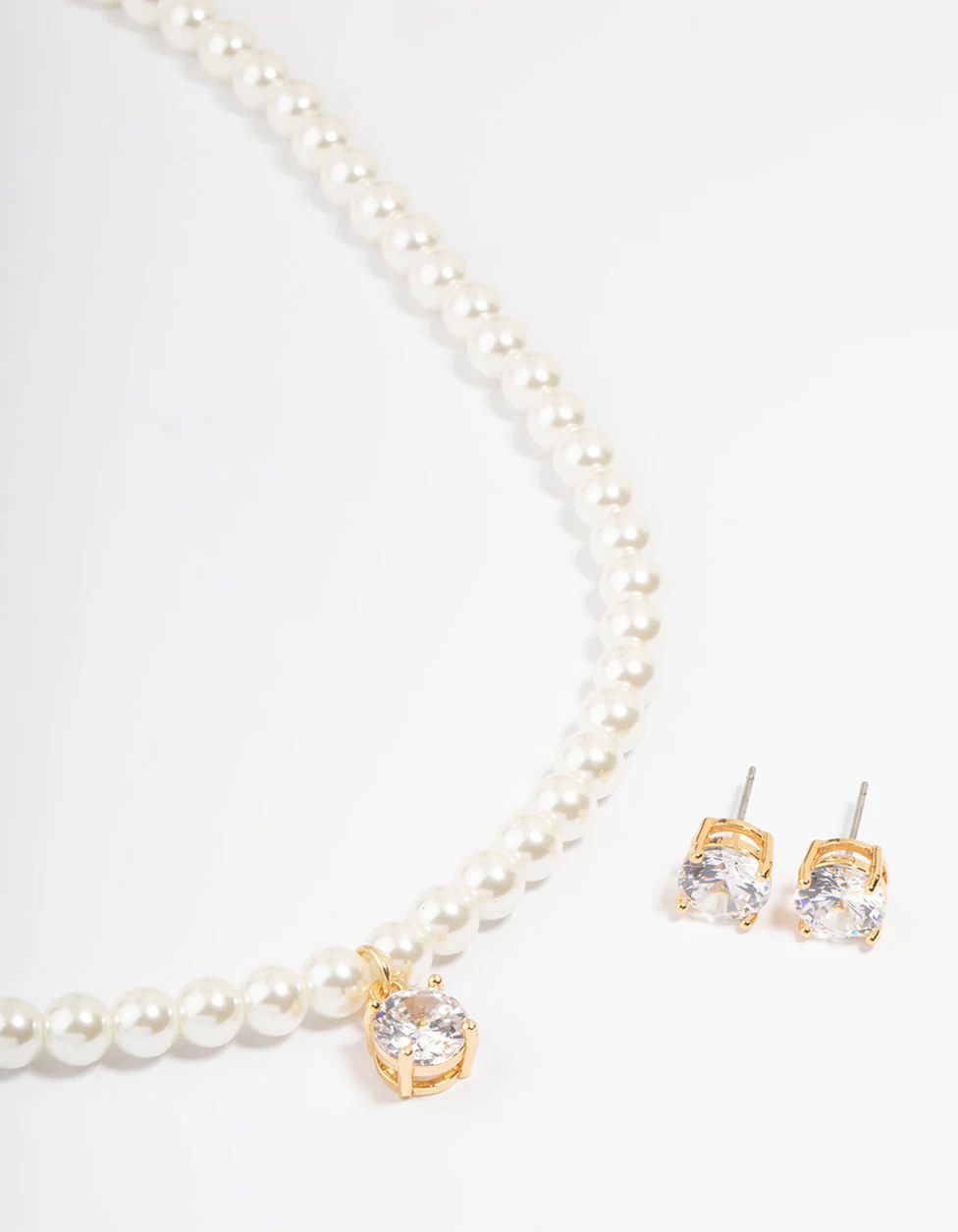 Gold Plated Pearl & Cubic Zirconia Necklace & Earring Set