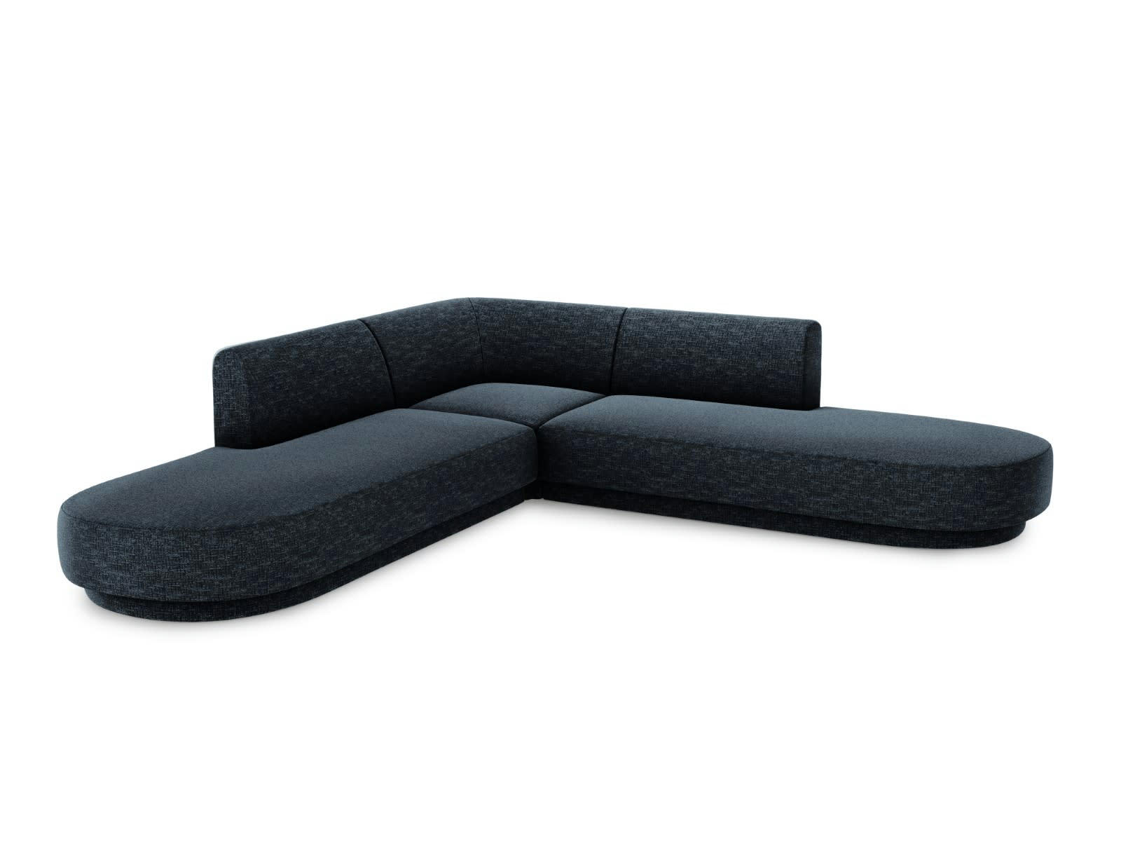 MILEY - Canapé d'angle symétrique 5 places en tissu chenille bleu roi